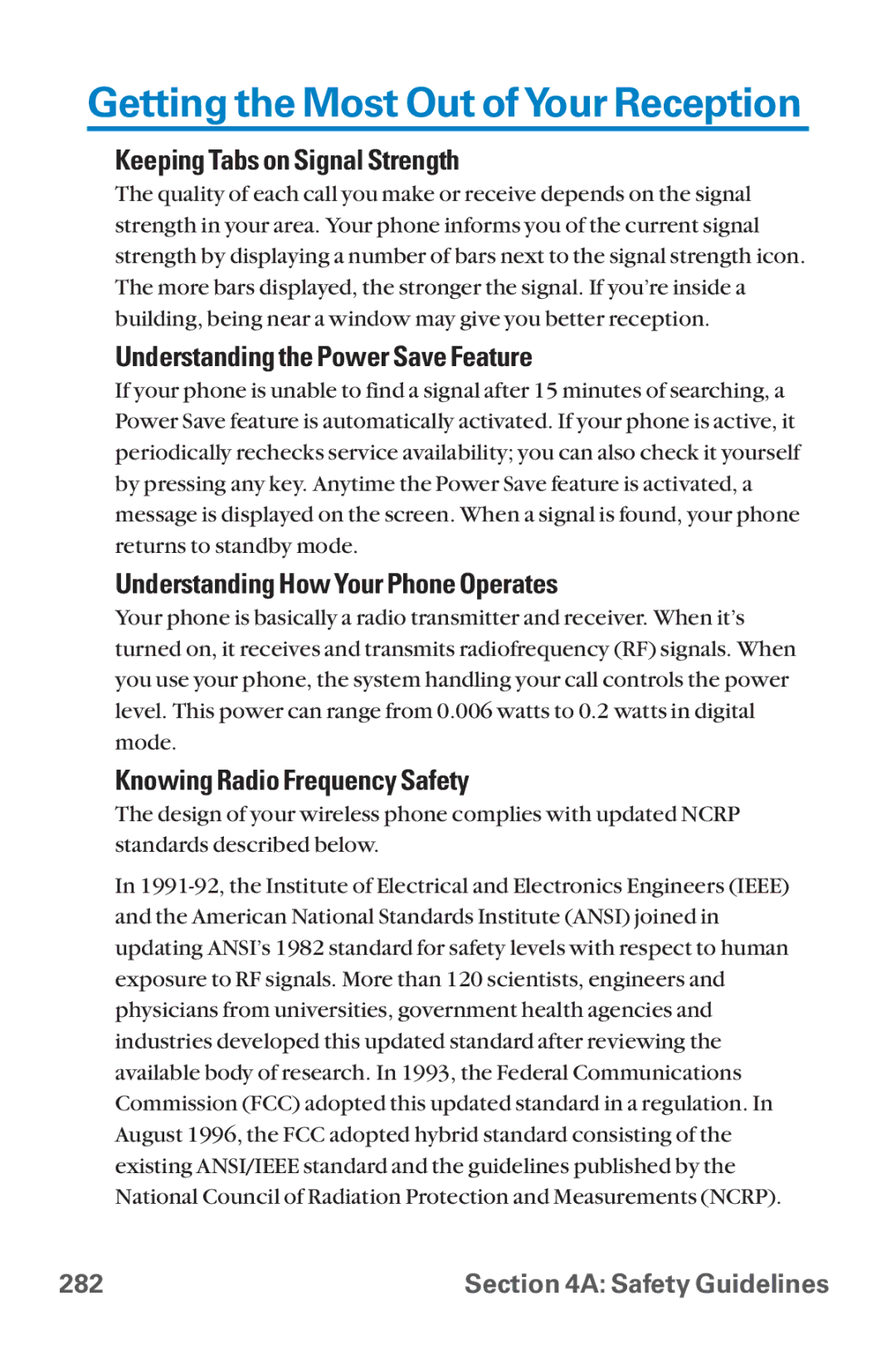 Sanyo SCP-8300 Getting the Most Out ofYour Reception, Keeping Tabs on Signal Strength, Knowing Radio Frequency Safety 