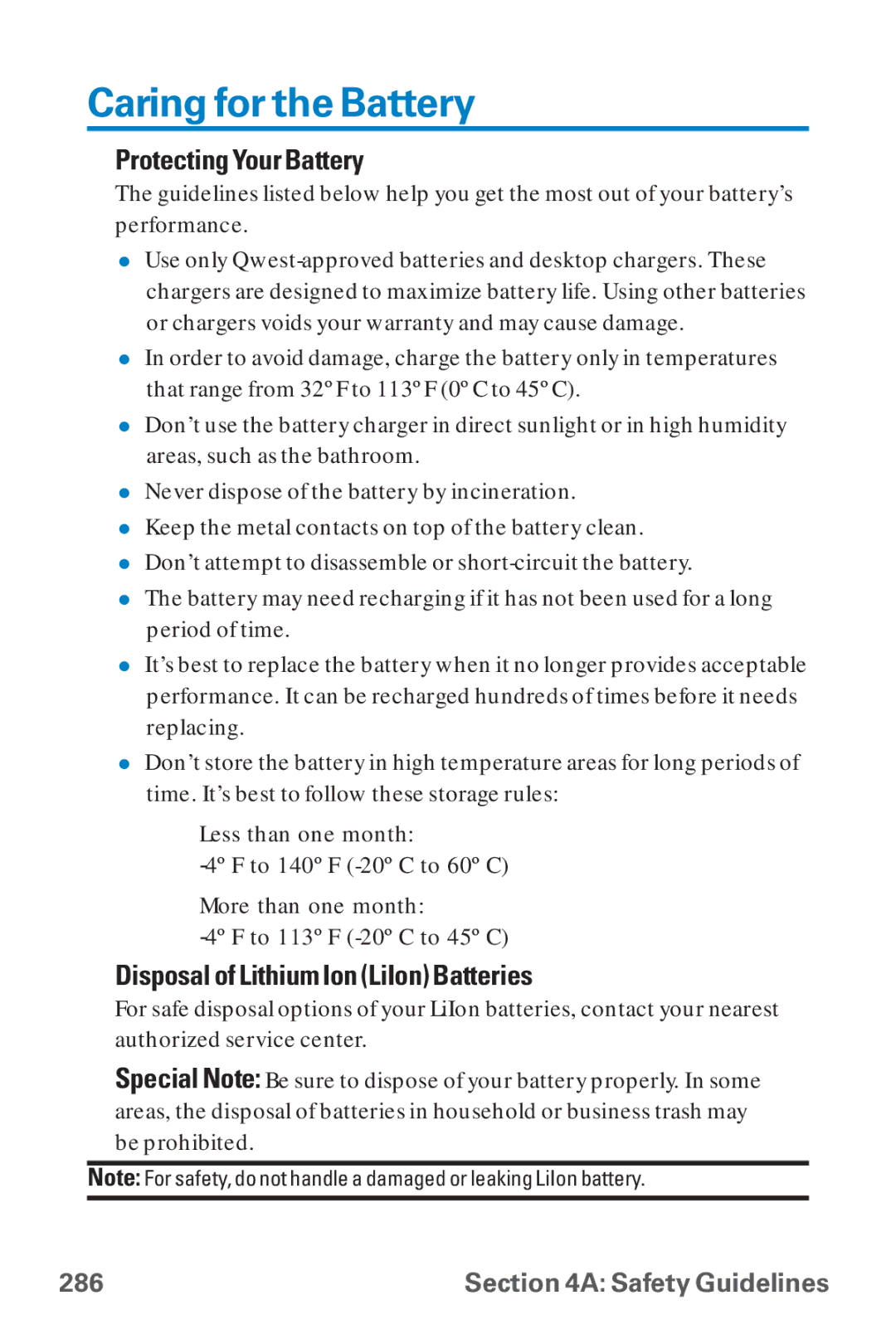 Sanyo SCP-8300 warranty Caring for the Battery, Protecting Your Battery, Disposal of Lithium Ion LiIon Batteries 