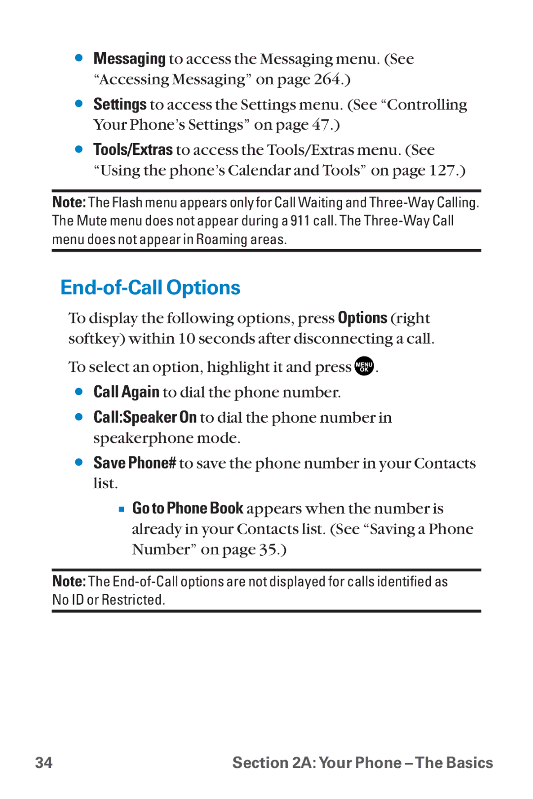 Sanyo SCP-8300 warranty End-of-Call Options 