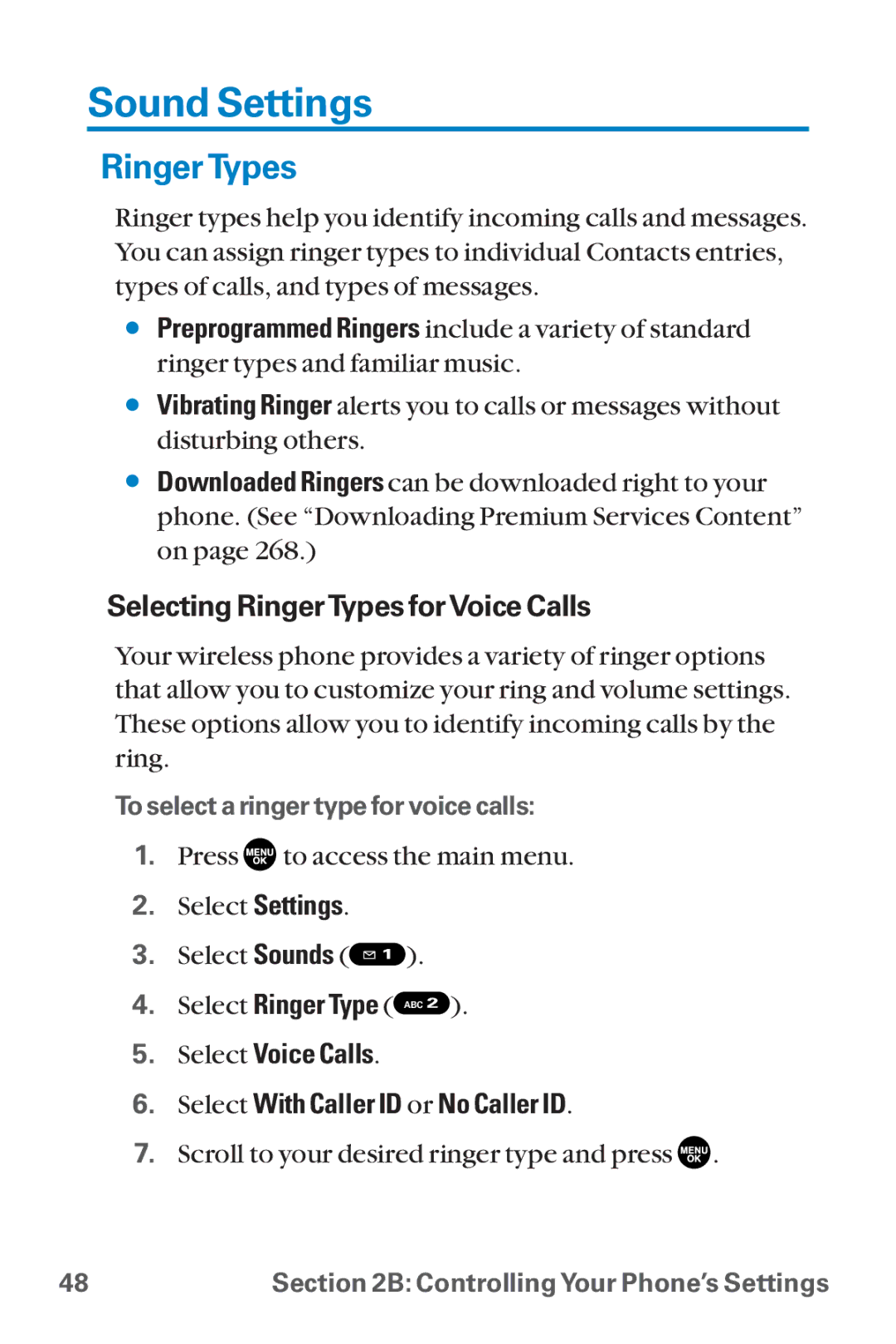 Sanyo SCP-8300 warranty Sound Settings, Selecting RingerTypes forVoice Calls 