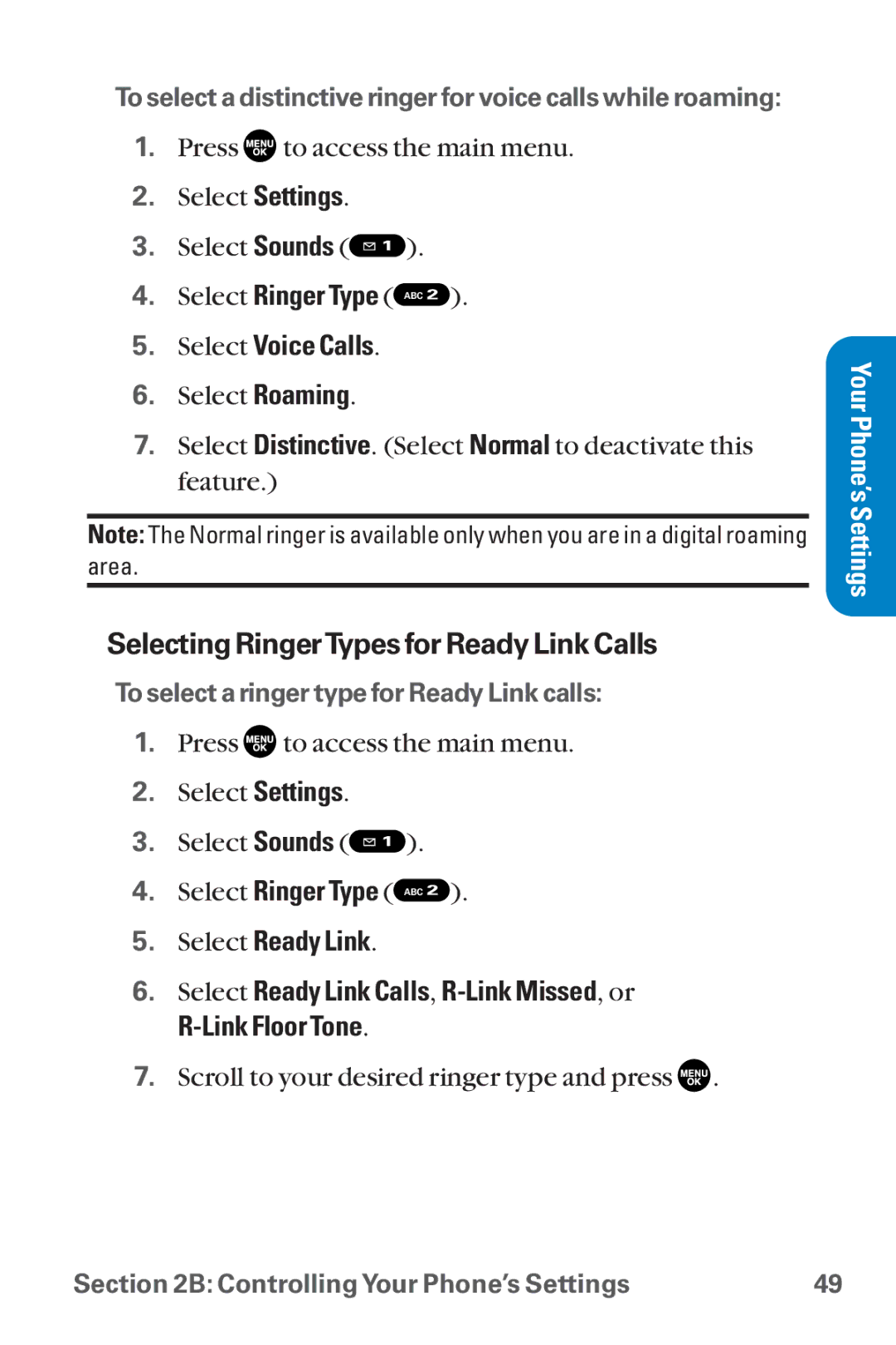 Sanyo SCP-8300 warranty Selecting RingerTypes for Ready LinkCalls, Select Voice Calls 