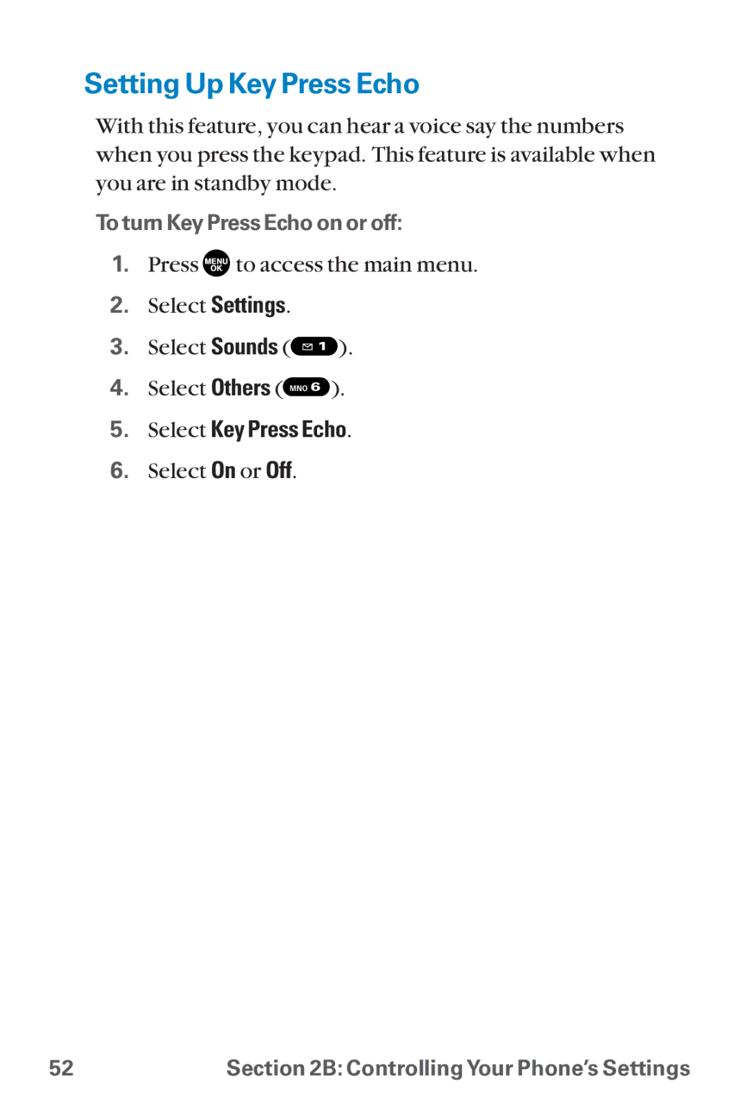 Sanyo SCP-8300 warranty Setting Up Key Press Echo, Select Key Press Echo 