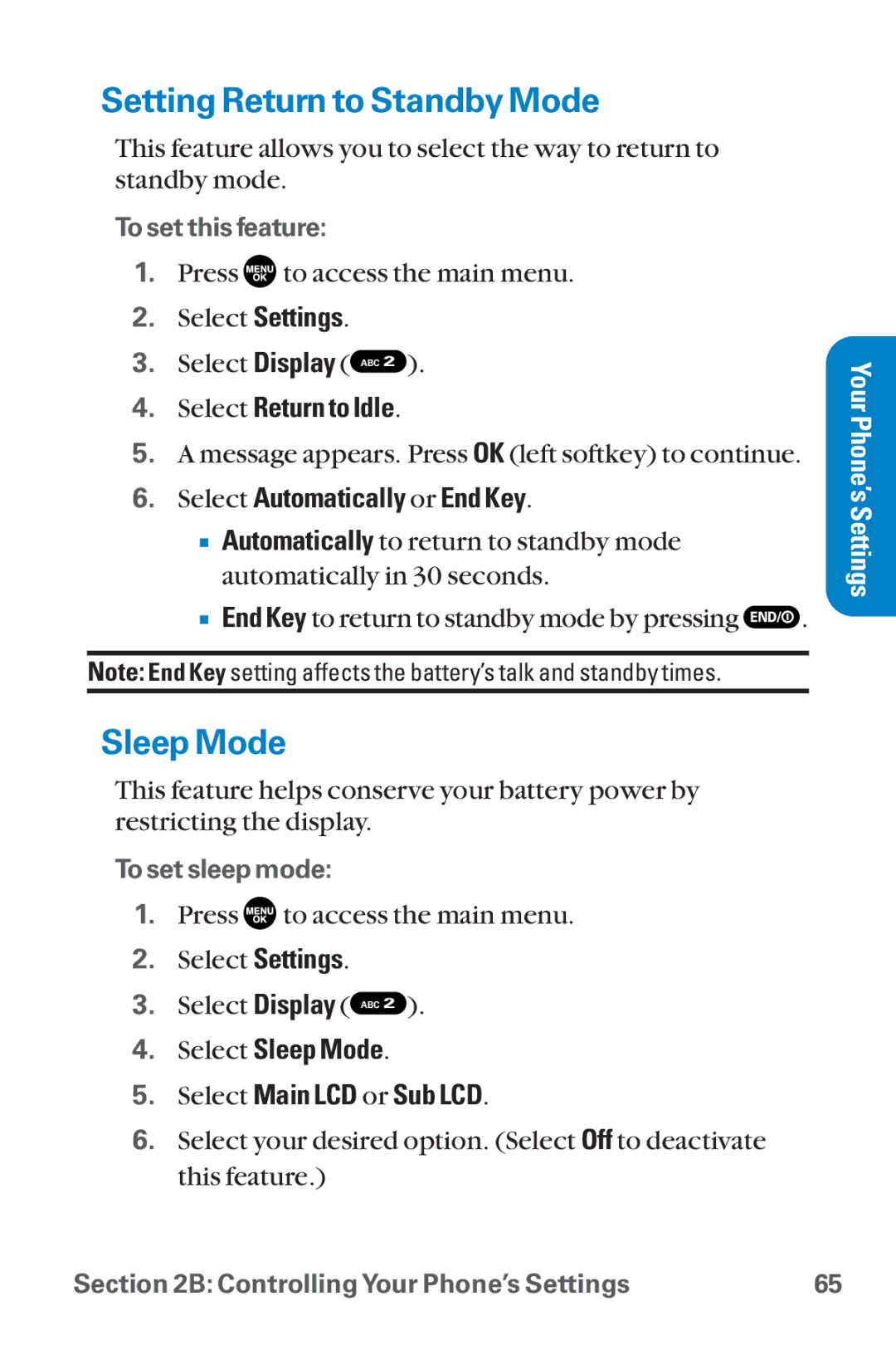 Sanyo SCP-8300 warranty Setting Return to Standby Mode, Sleep Mode, Select Return to Idle, Select Automatically or End Key 