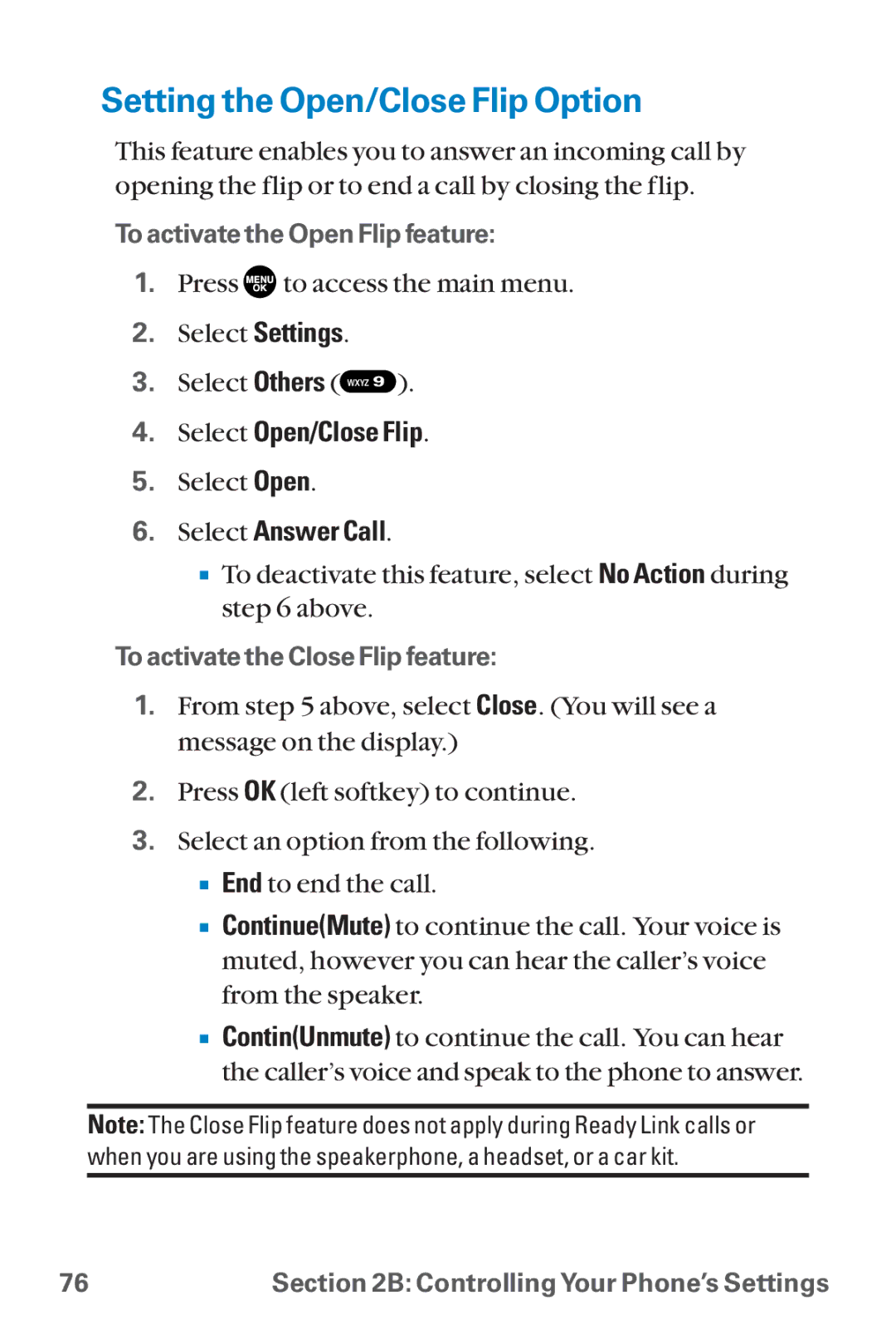 Sanyo SCP-8300 warranty Setting the Open/Close Flip Option, Select Open/Close Flip, Select Answer Call 