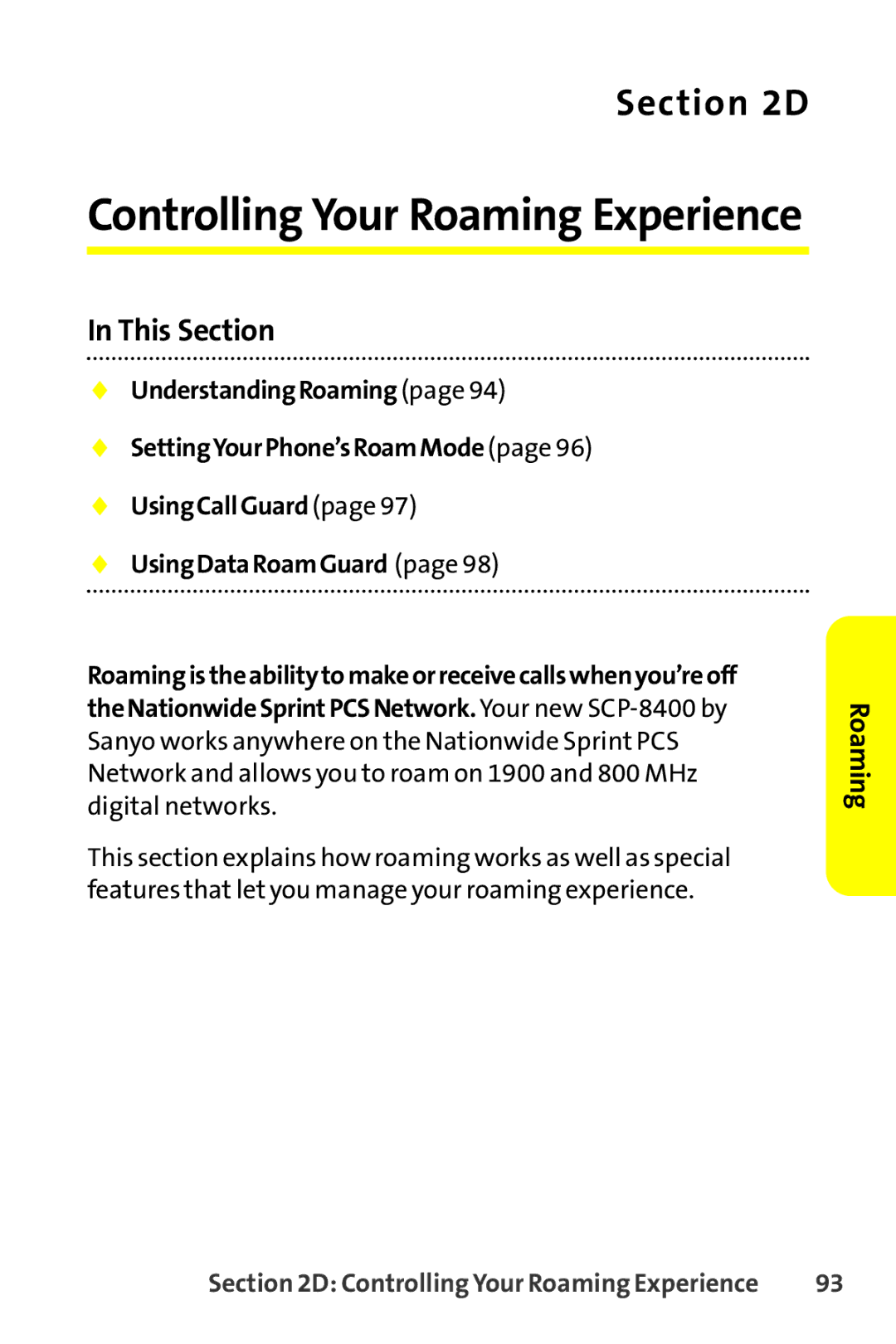 Sanyo SCP-8400 manual Controlling Your Roaming Experience, This Section 