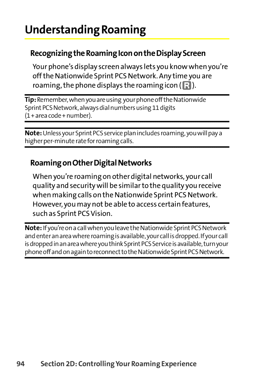 Sanyo SCP-8400 manual Understanding Roaming, RecognizingtheRoamingIconontheDisplayScreen, RoamingonOtherDigitalNetworks 