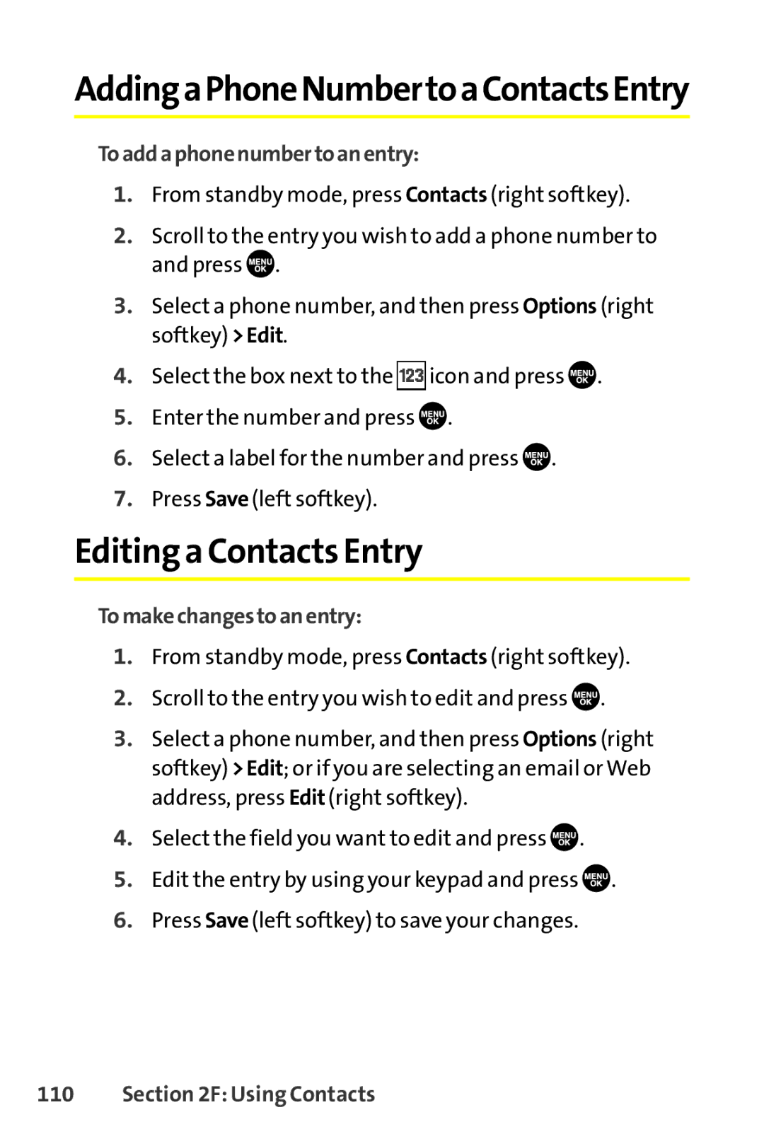 Sanyo SCP-8400 manual Editing a Contacts Entry, Toaddaphonenumbertoanentry, Tomakechangestoanentry 