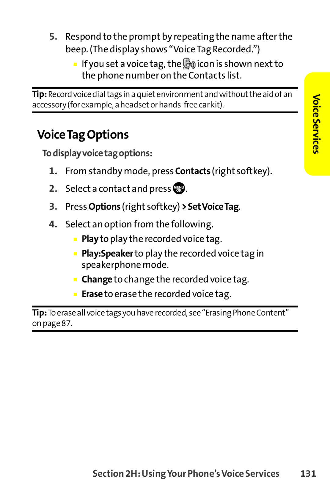 Sanyo SCP-8400 manual VoiceTag Options, Todisplayvoicetagoptions, 131 