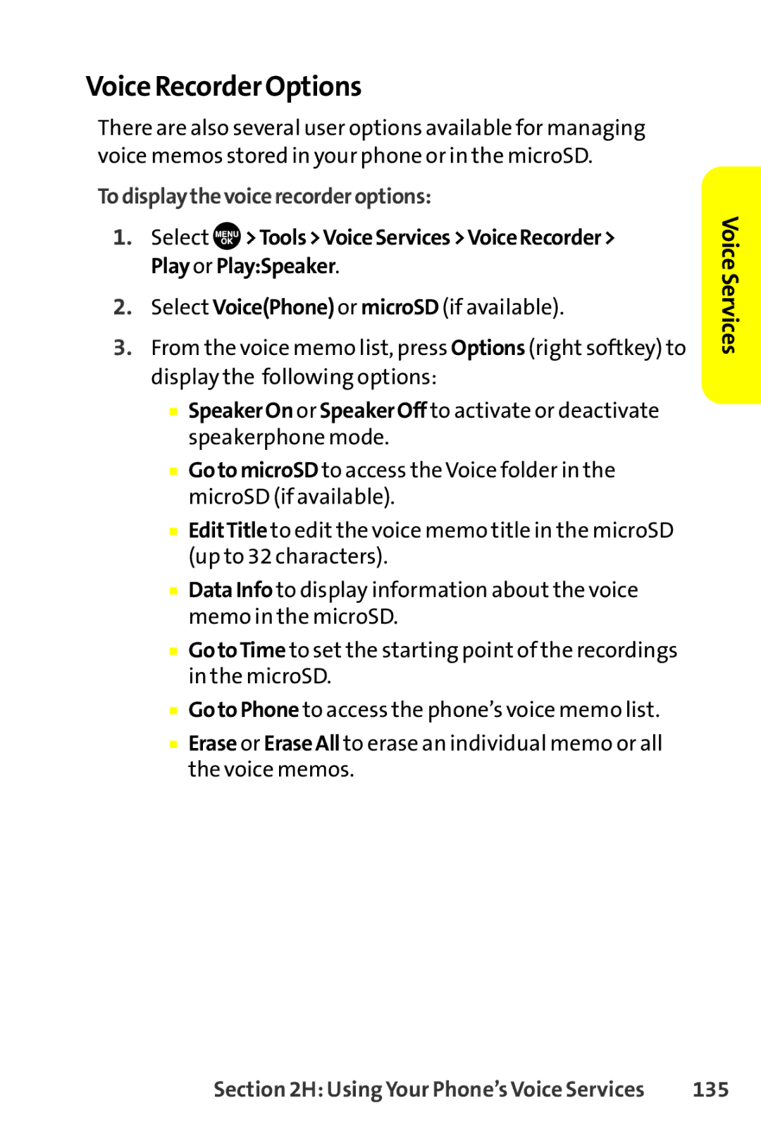 Sanyo SCP-8400 manual Voice Recorder Options, Todisplaythevoicerecorderoptions, 135 