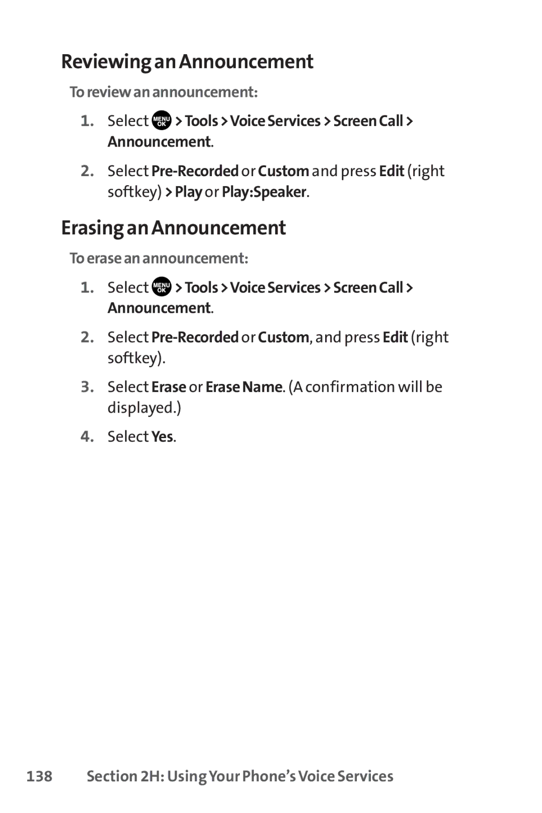 Sanyo SCP-8400 manual Reviewing an Announcement, Erasing an Announcement, Toreviewanannouncement, Toeraseanannouncement 