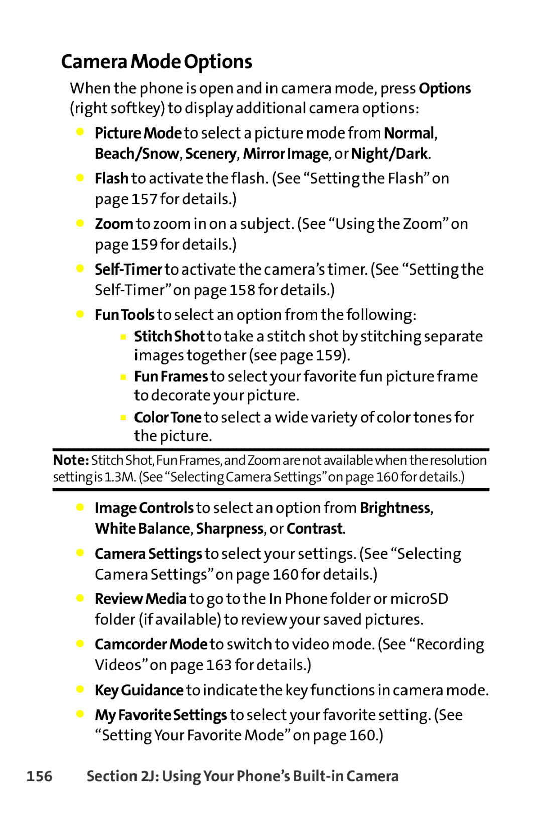 Sanyo SCP-8400 manual Camera Mode Options 