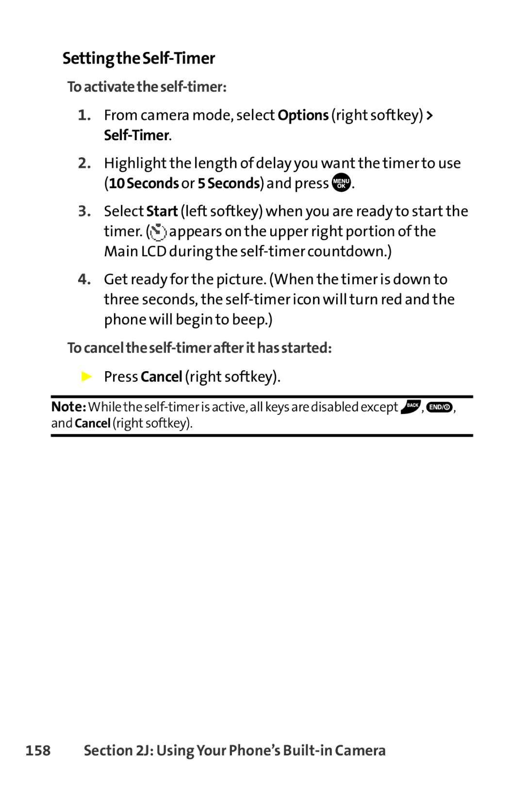 Sanyo SCP-8400 manual SettingtheSelf-Timer, Toactivatetheself-timer, Tocanceltheself-timerafterithasstarted 