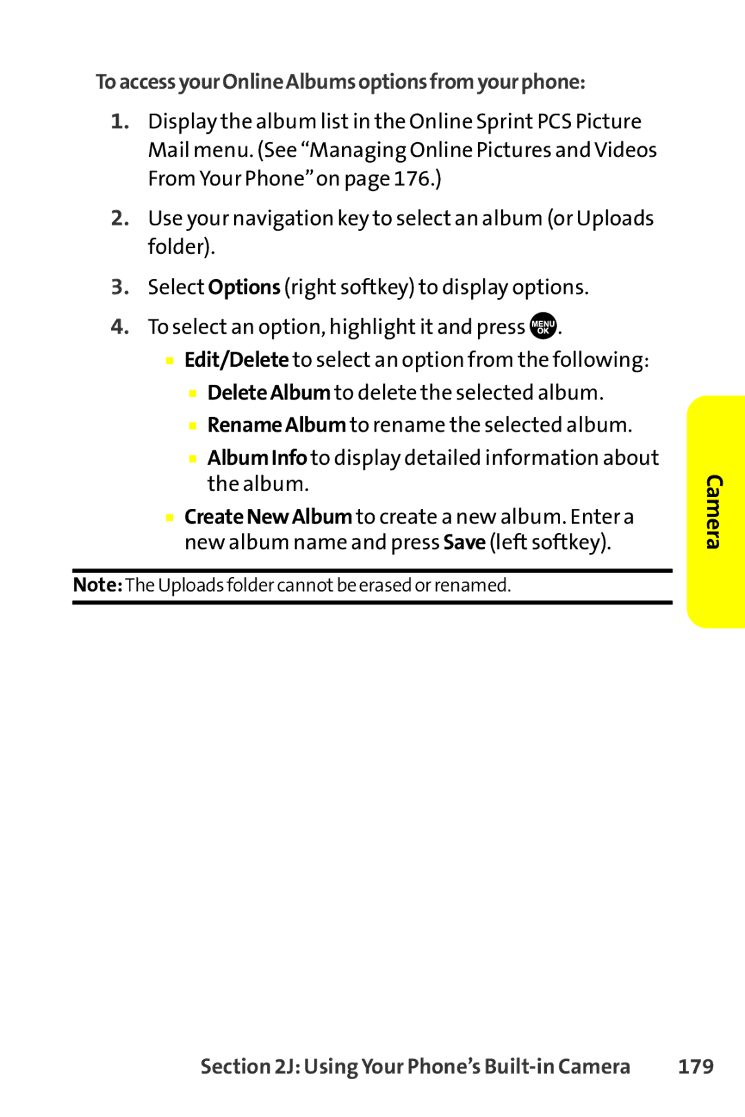 Sanyo SCP-8400 manual ToaccessyourOnlineAlbumsoptionsfromyourphone, 179 