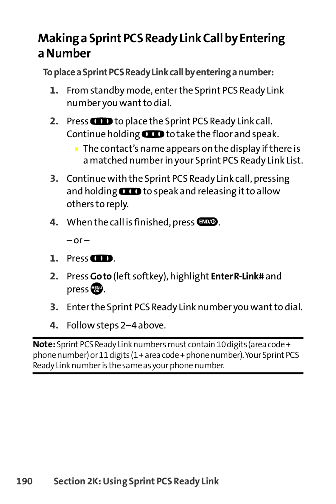 Sanyo SCP-8400 Making a SprintPCS Ready Link Call by Entering a Number, ToplaceaSprintPCSReadyLinkcallbyenteringanumber 