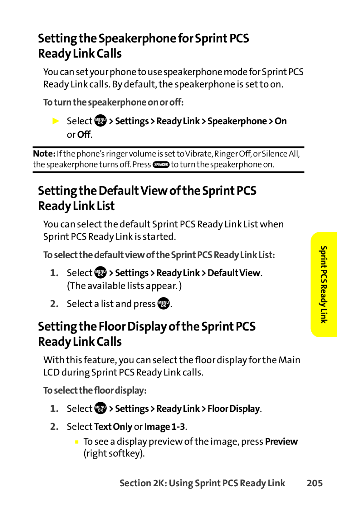 Sanyo SCP-8400 manual Setting the Speakerphone for SprintPCS Ready Link Calls 