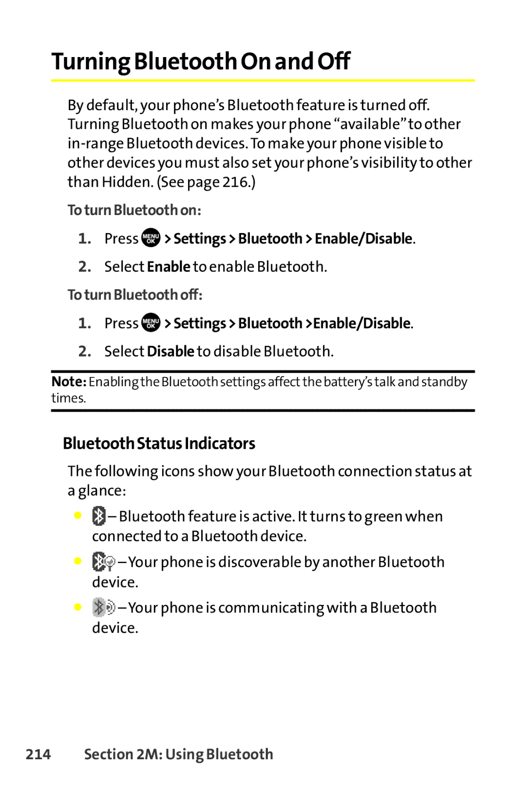 Sanyo SCP-8400 manual Turning Bluetooth On and Off, BluetoothStatusIndicators, ToturnBluetoothon, ToturnBluetoothoff 