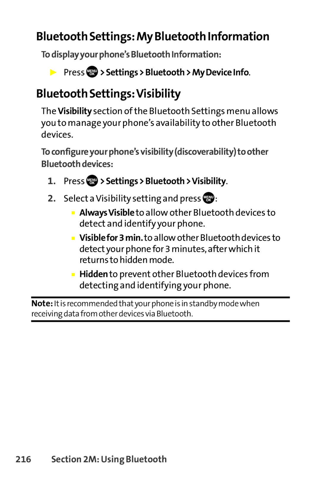 Sanyo SCP-8400 manual Bluetooth Settings My Bluetooth Information, Bluetooth SettingsVisibility 