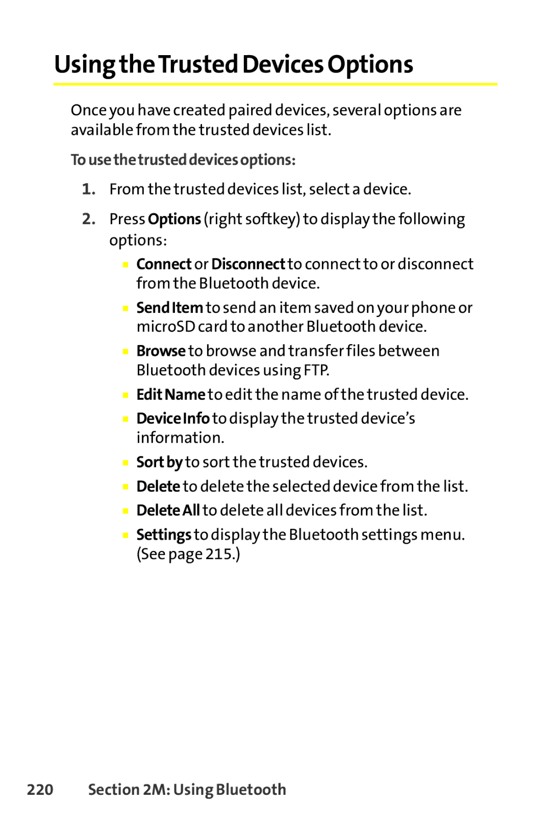 Sanyo SCP-8400 manual Using theTrusted Devices Options, Tousethetrusteddevicesoptions 