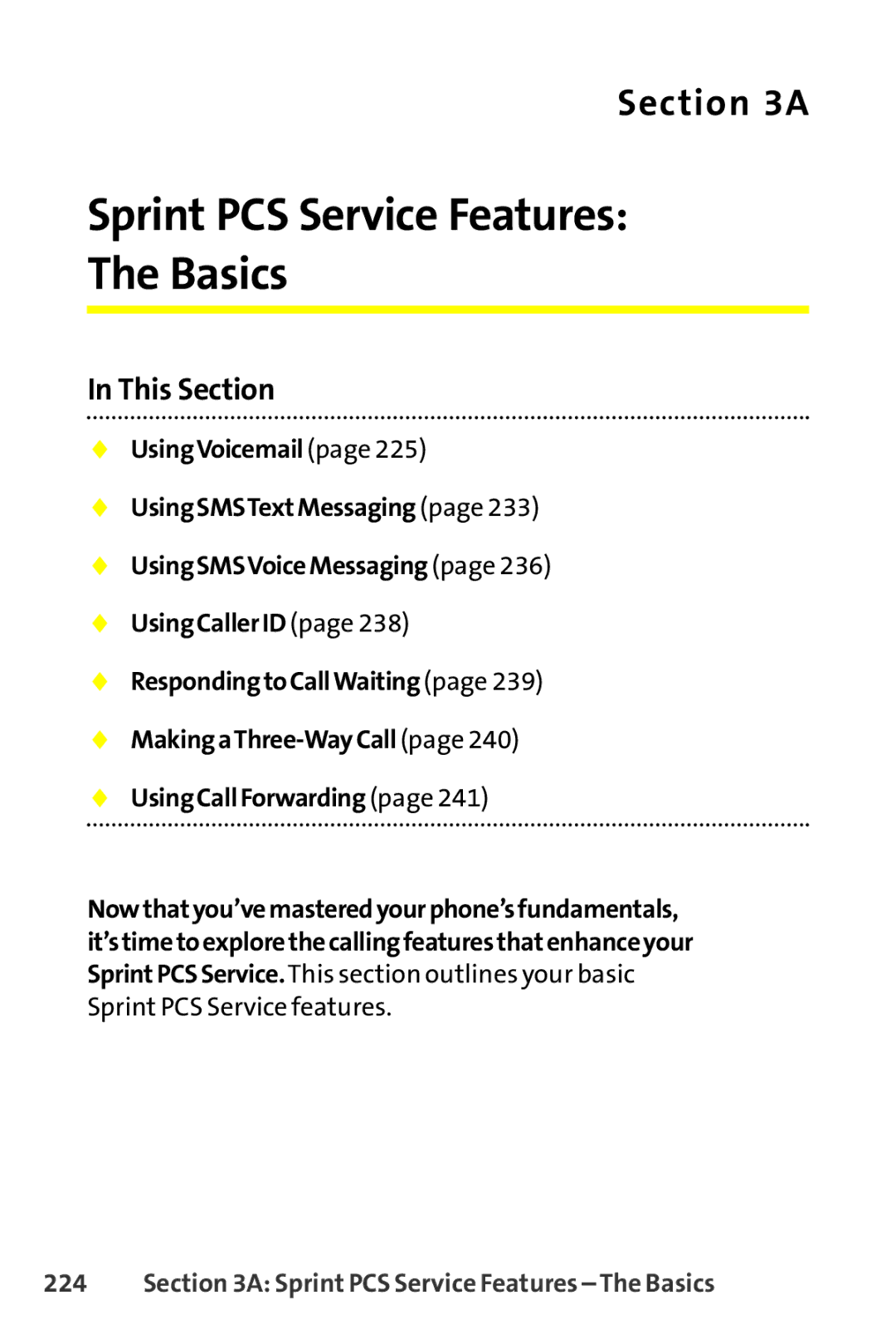 Sanyo SCP-8400 manual Sprint PCS Service Features Basics, Sprint PCS Service Features The Basics 