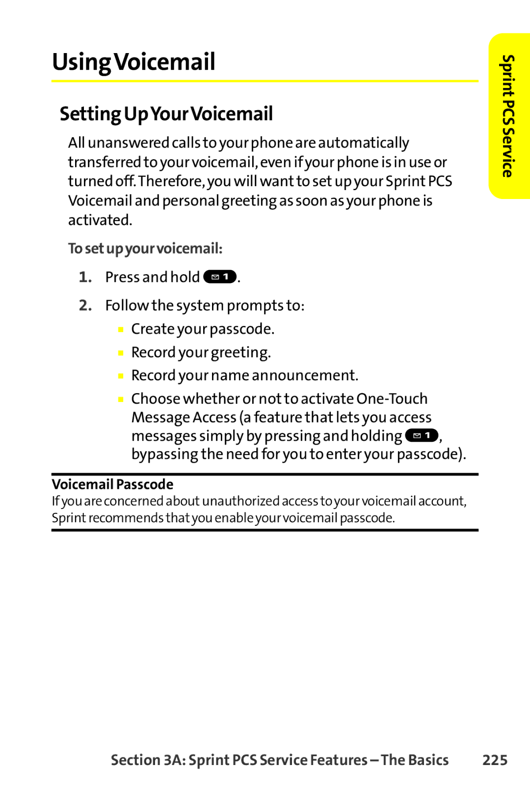 Sanyo SCP-8400 manual UsingVoicemail, Setting UpYourVoicemail, 225 