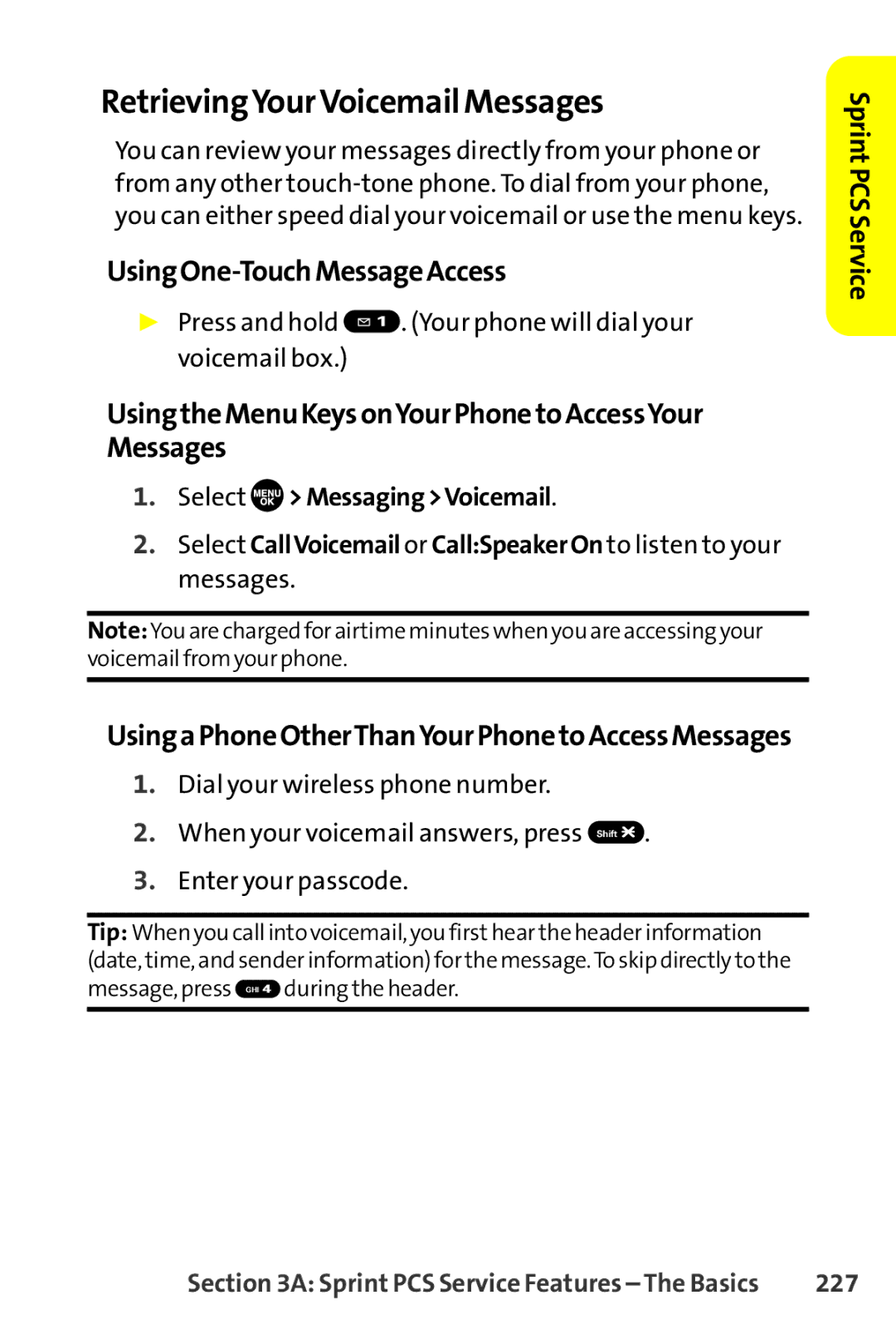 Sanyo SCP-8400 manual RetrievingYourVoicemail Messages, UsingOne-TouchMessageAccess, 227 