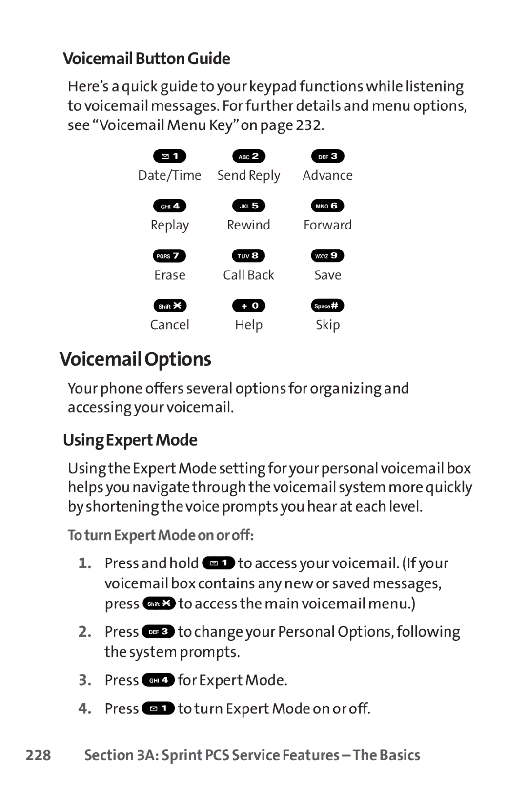 Sanyo SCP-8400 manual Voicemail Options, VoicemailButtonGuide, UsingExpertMode, ToturnExpertModeonoroff 