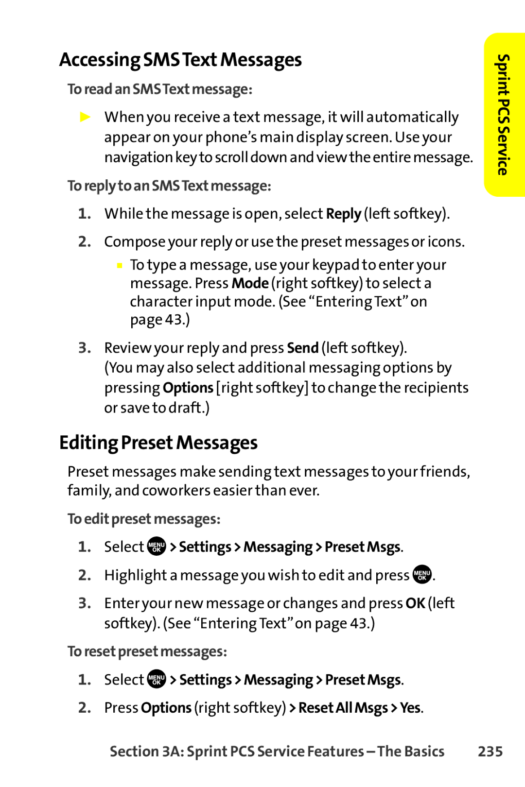 Sanyo SCP-8400 manual Accessing SMSTextMessages, Editing PresetMessages 