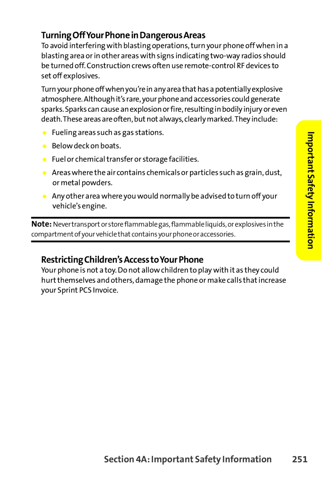 Sanyo SCP-8400 manual TurningOffYourPhoneinDangerousAreas, RestrictingChildren’sAccesstoYourPhone, 251 