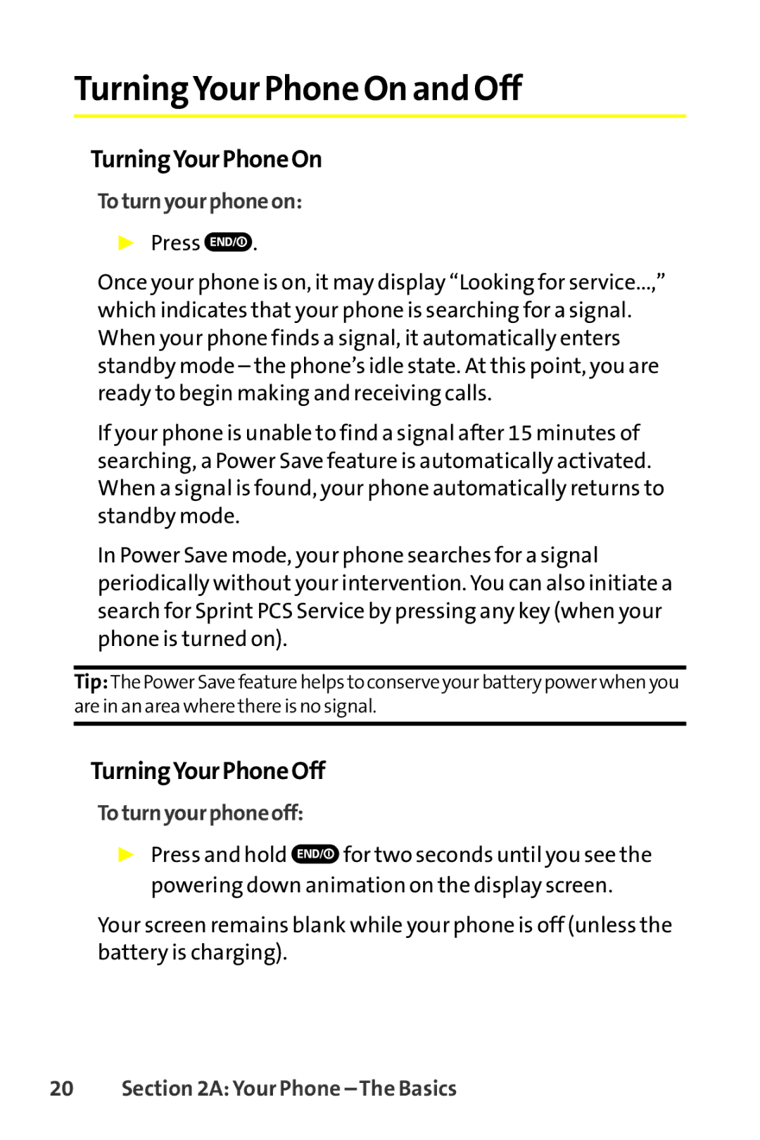 Sanyo SCP-8400 manual TurningYour Phone On and Off, TurningYourPhoneOn, TurningYourPhoneOff, Toturnyourphoneon 