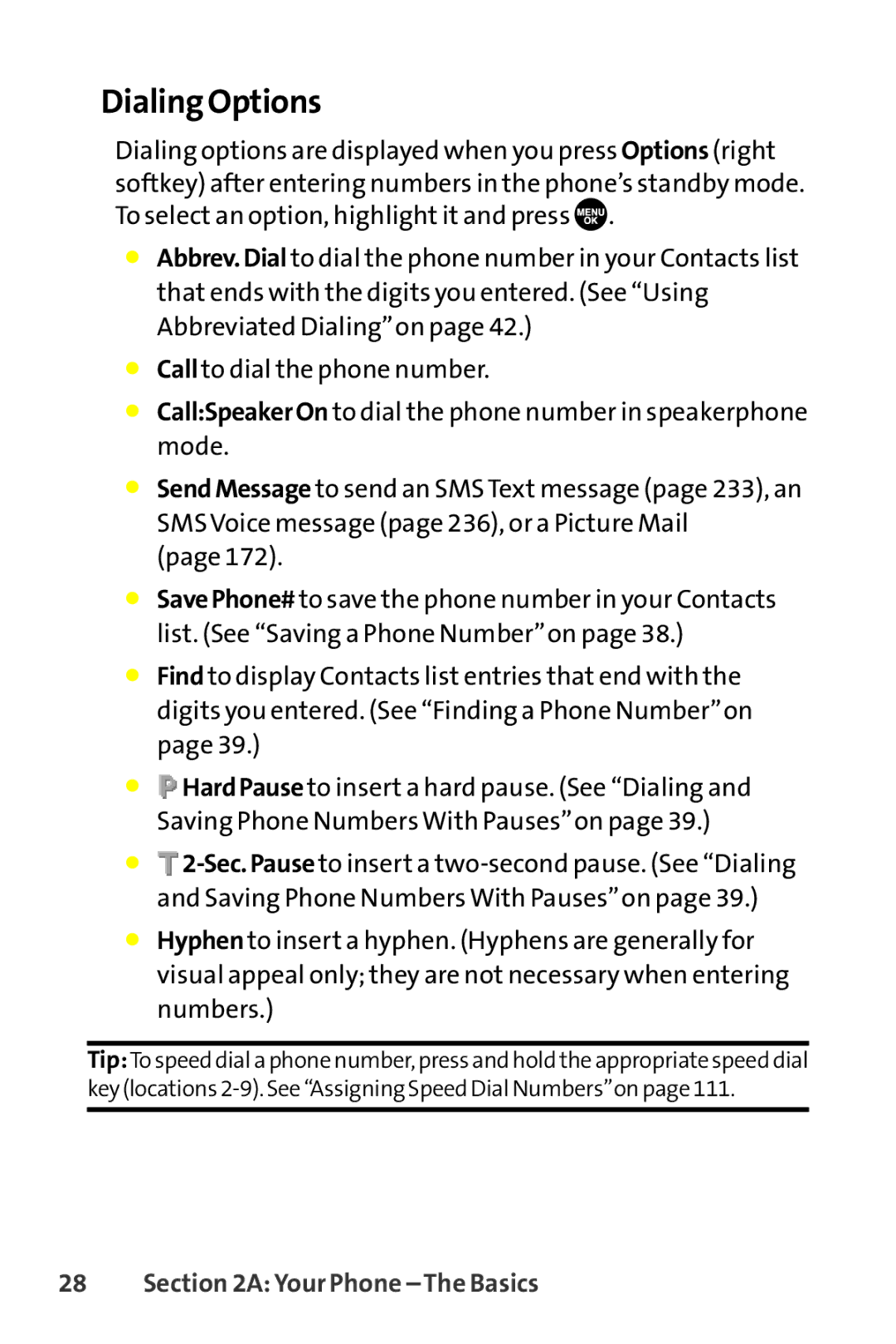 Sanyo SCP-8400 manual Dialing Options 