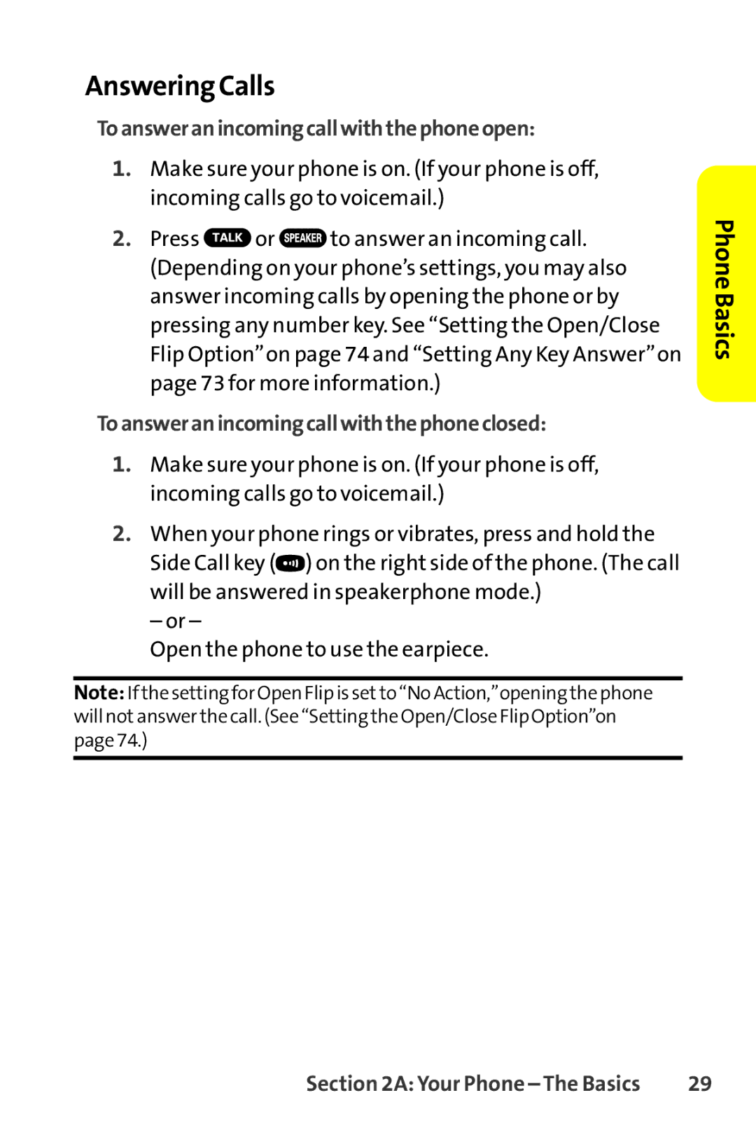 Sanyo SCP-8400 manual Answering Calls, Toansweranincomingcallwiththephoneopen, Toansweranincomingcallwiththephoneclosed 