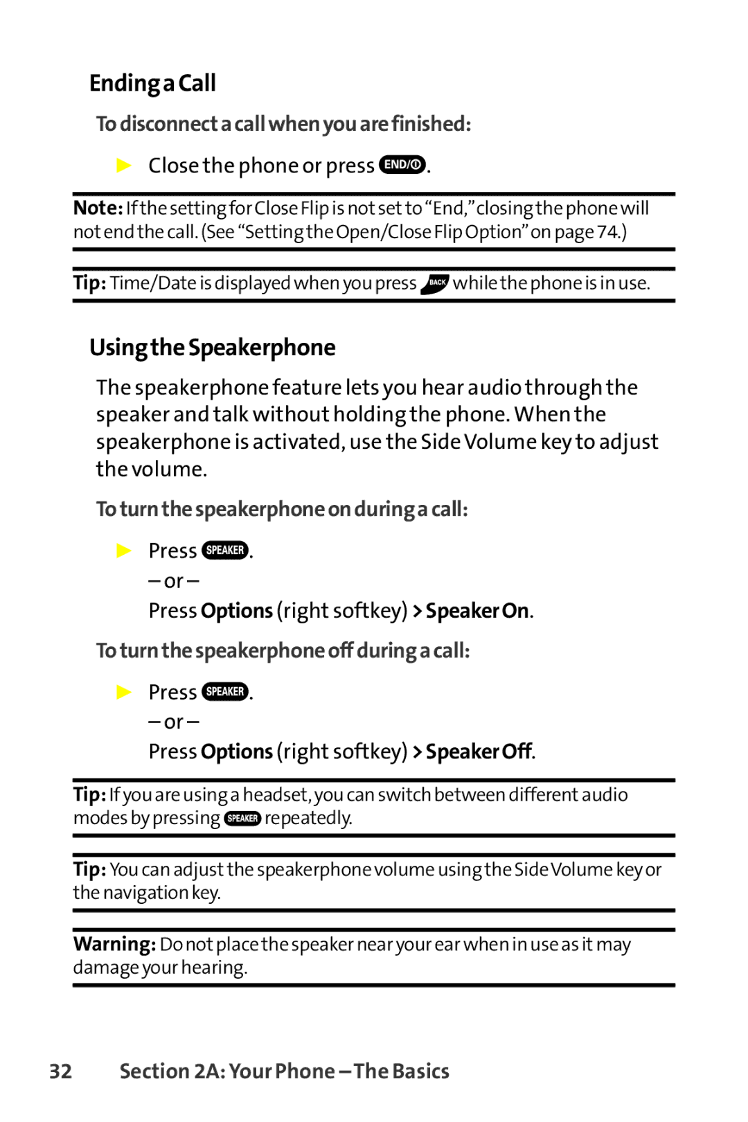 Sanyo SCP-8400 EndingaCall, UsingtheSpeakerphone, Todisconnectacallwhenyouarefinished, Toturnthespeakerphoneonduringacall 