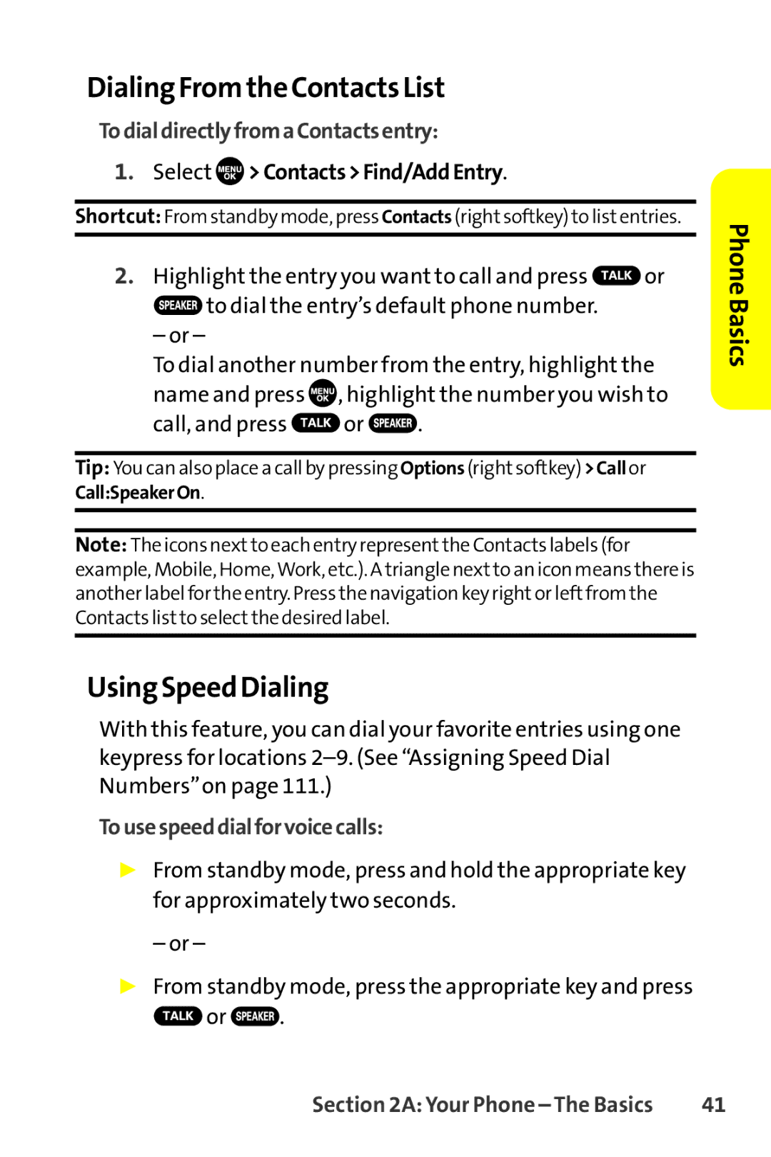 Sanyo SCP-8400 manual Dialing From the Contacts List, Using Speed Dialing, TodialdirectlyfromaContactsentry 