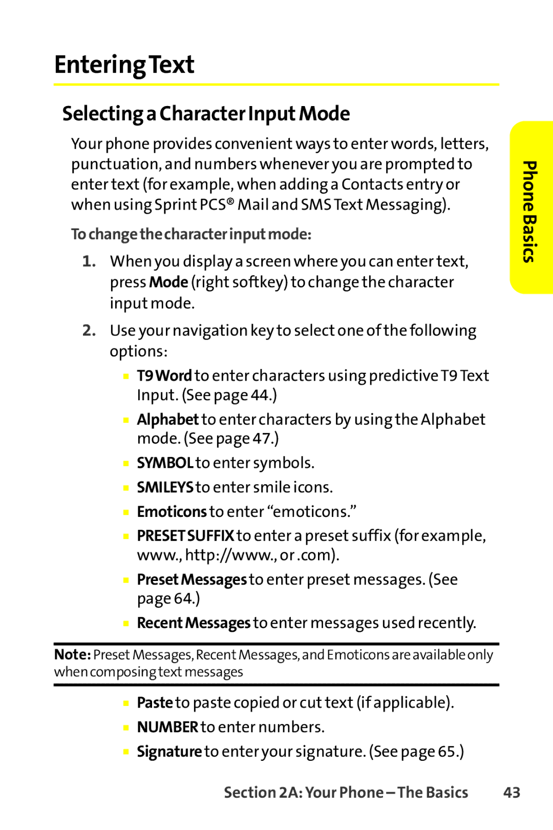 Sanyo SCP-8400 manual EnteringText, Selecting a Character InputMode, Tochangethecharacterinputmode 