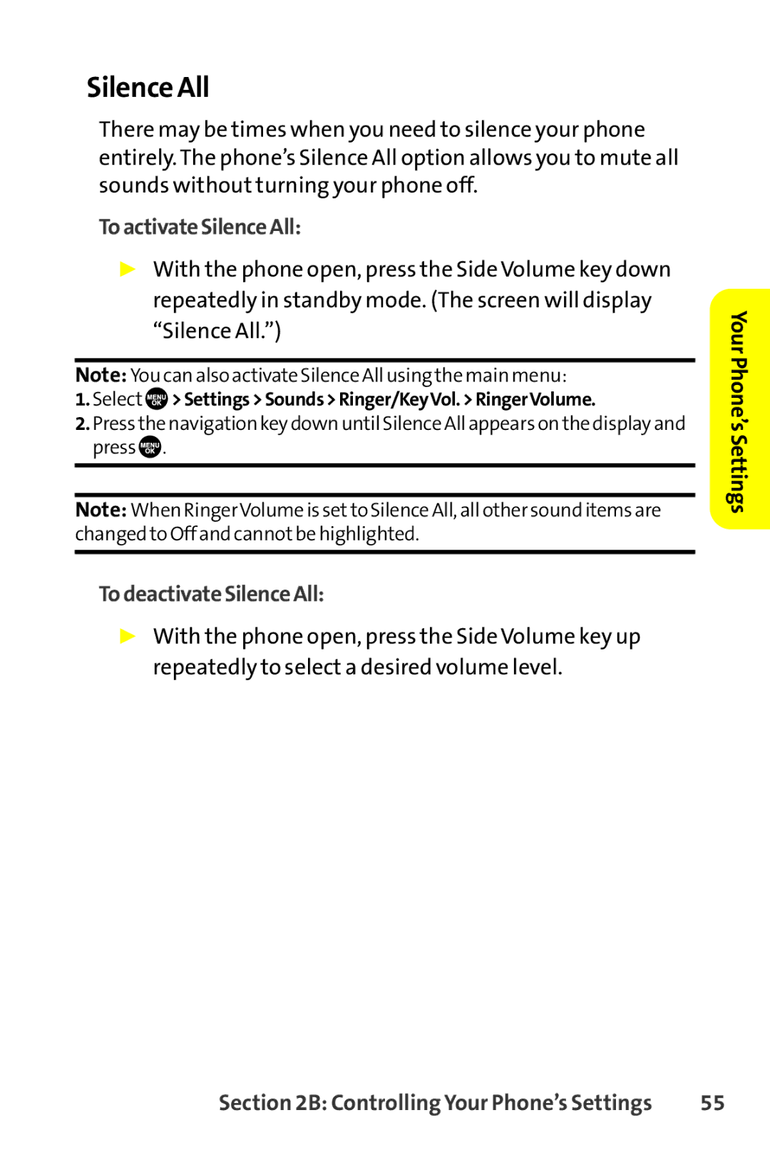 Sanyo SCP-8400 manual Silence All, ToactivateSilenceAll, TodeactivateSilenceAll 