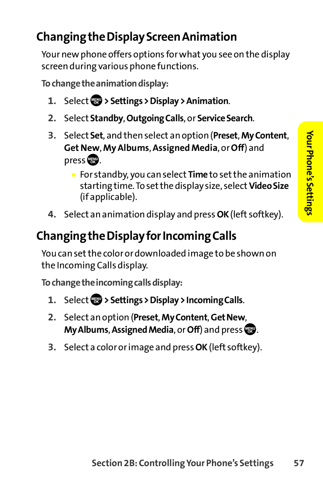 Sanyo SCP-8400 Changing the Display Screen Animation, Changing the Display for Incoming Calls, Tochangetheanimationdisplay 