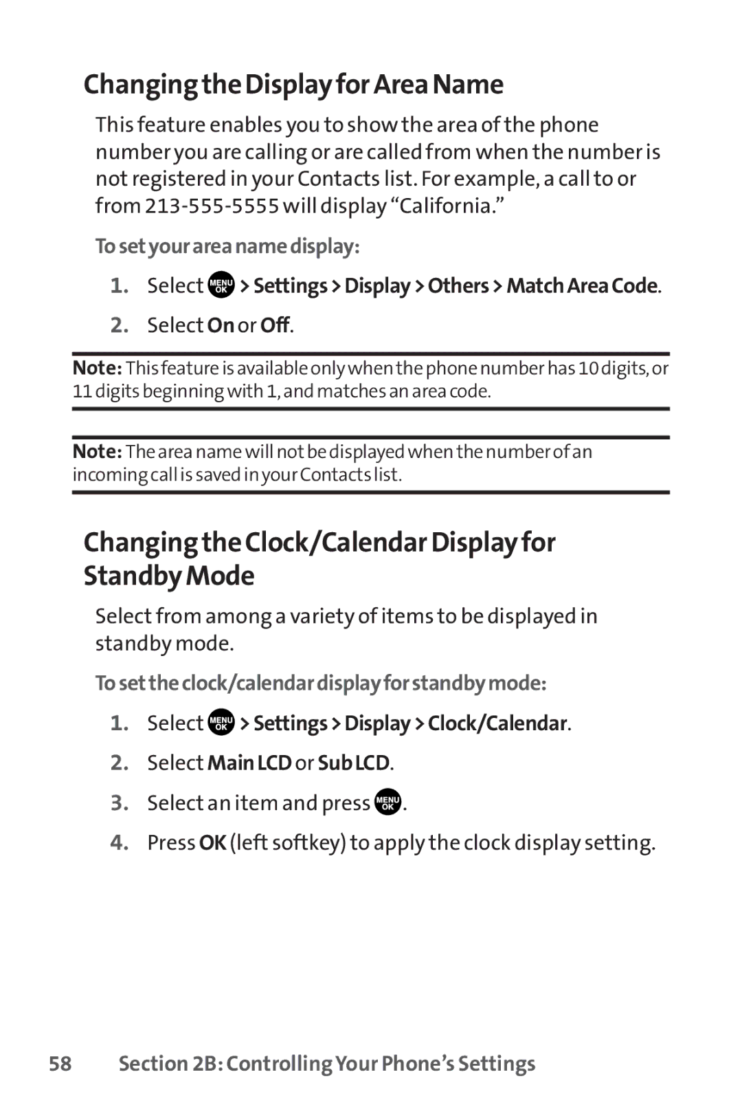 Sanyo SCP-8400 manual Changing the Display for Area Name, Changing the Clock/Calendar Display for Standby Mode 