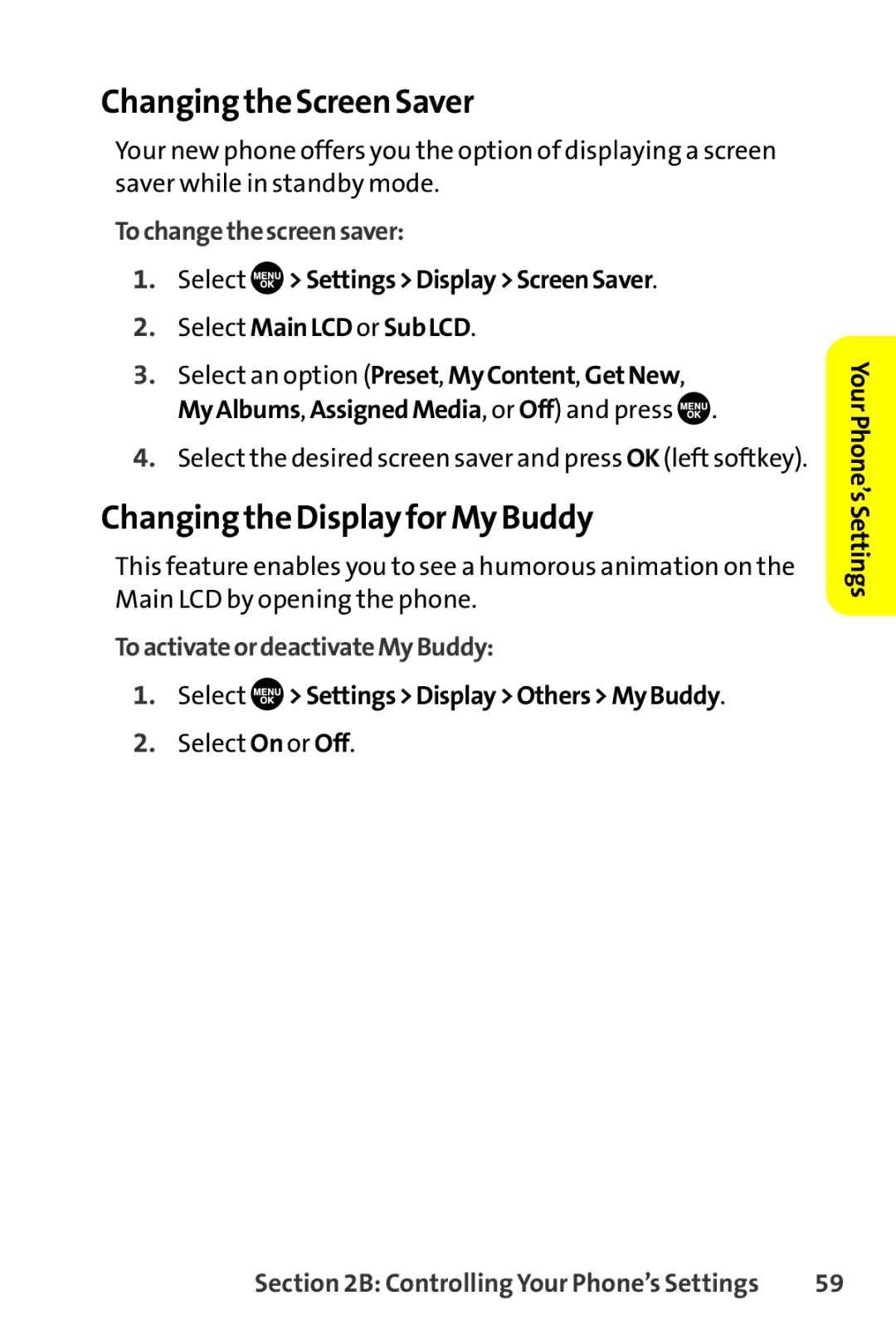 Sanyo SCP-8400 manual Changing the Screen Saver, Changing the Display for My Buddy, Tochangethescreensaver 