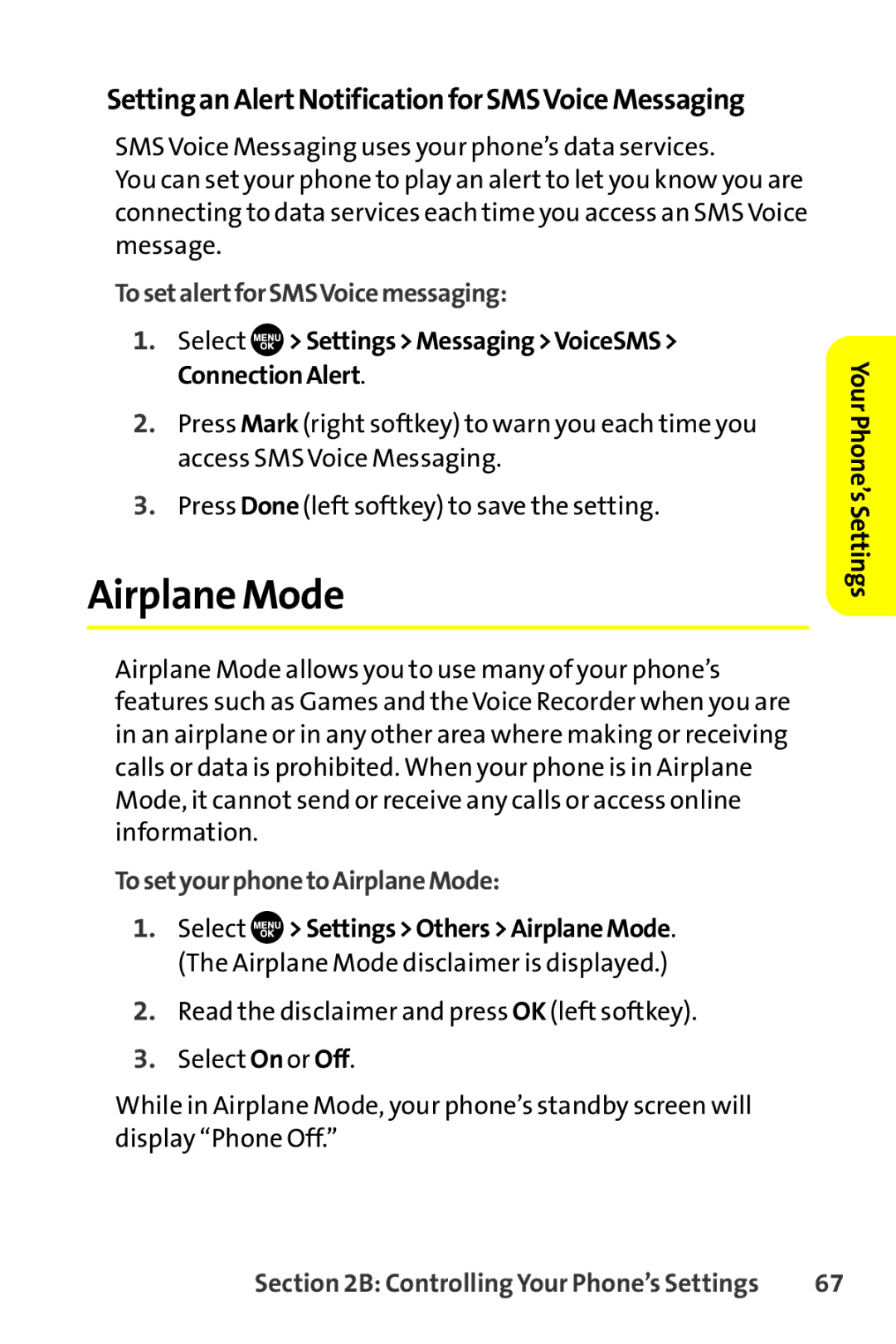 Sanyo SCP-8400 manual Airplane Mode, SettinganAlertNotificationforSMSVoiceMessaging, TosetalertforSMSVoicemessaging 