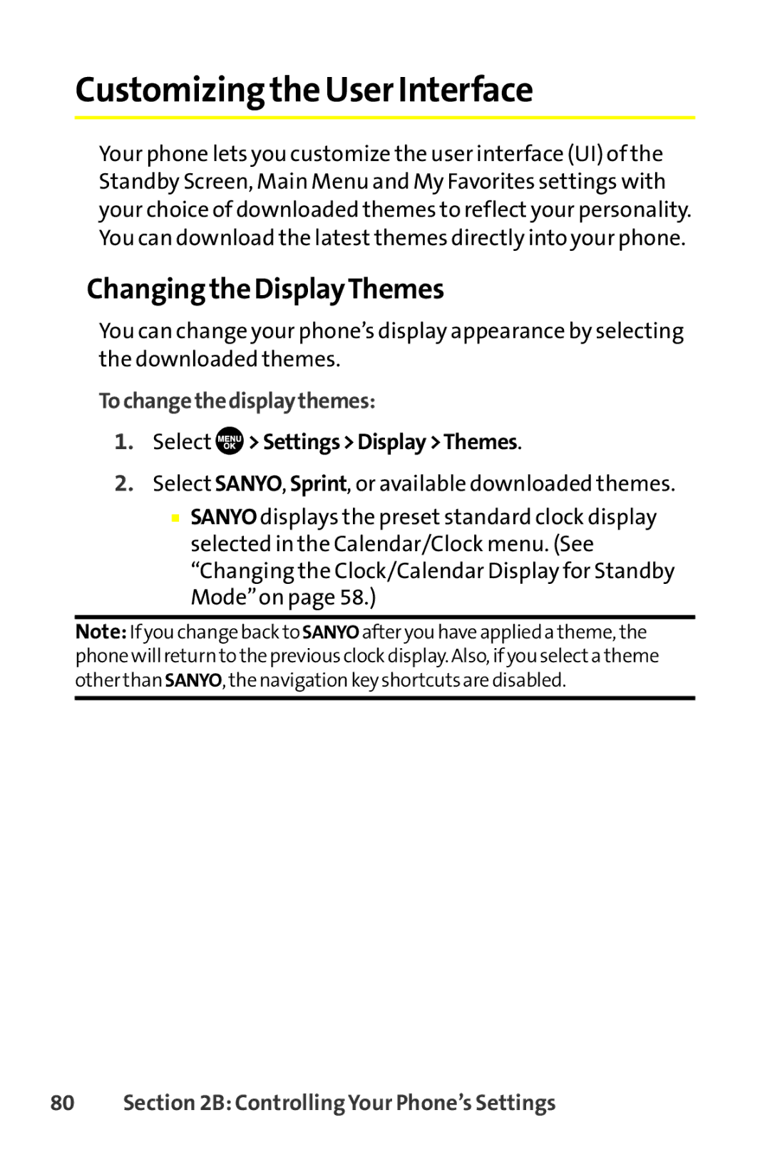 Sanyo SCP-8400 manual Customizing the User Interface, Changing the DisplayThemes, To change the display themes 