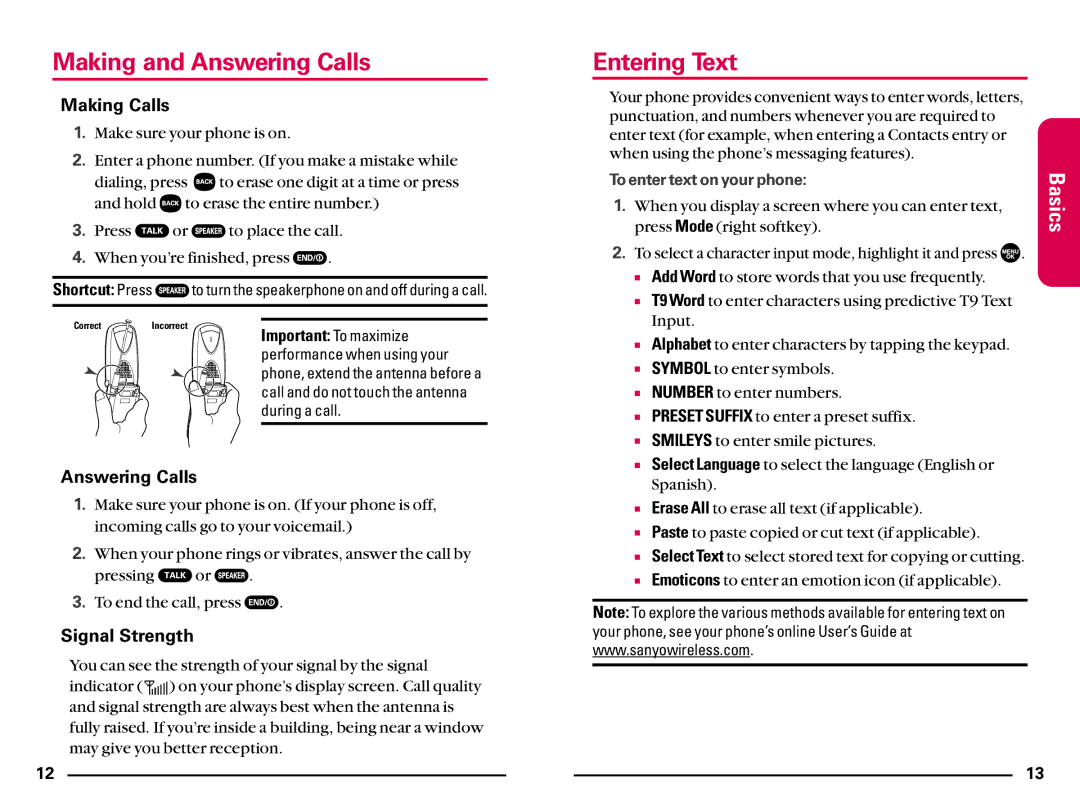 Sanyo SCP200 manual Making and Answering Calls, Entering Text, Making Calls, Signal Strength 