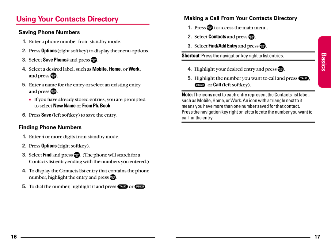 Sanyo SCP200 manual Using Your Contacts Directory, Saving Phone Numbers, Finding Phone Numbers 