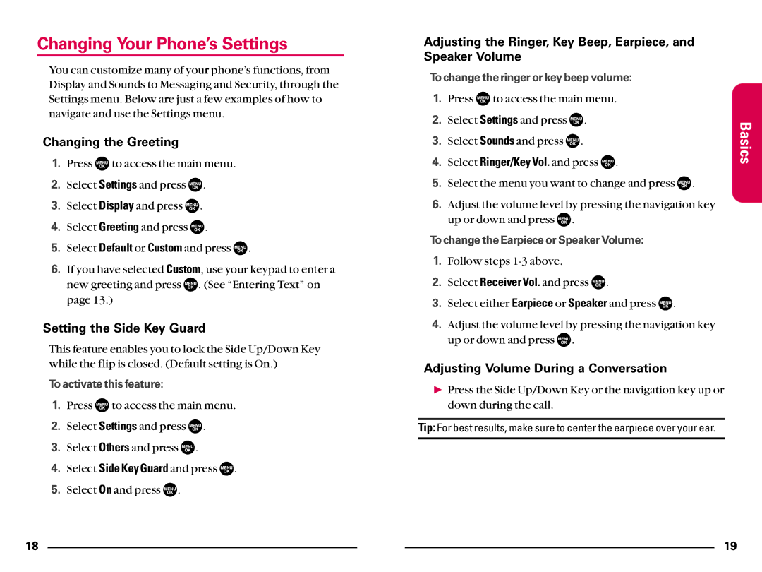 Sanyo SCP200 manual Changing Your Phone’s Settings, Changing the Greeting, Setting the Side Key Guard 