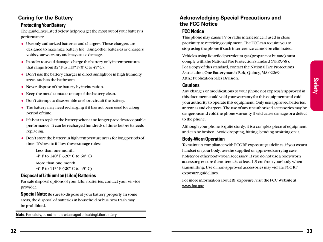 Sanyo SCP200 manual Caring for the Battery, Acknowledging Special Precautions and the FCC Notice 