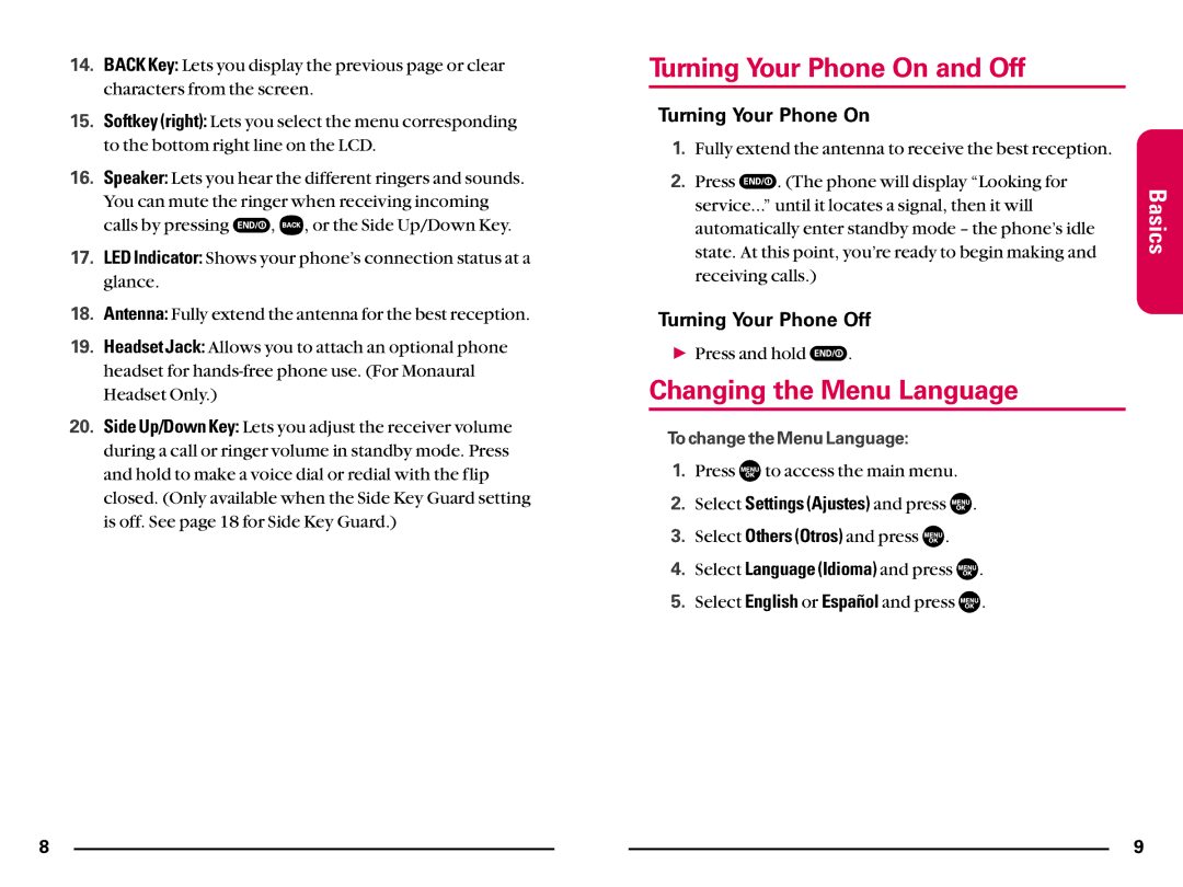 Sanyo SCP200 manual Turning Your Phone On and Off, Changing the Menu Language, Turning Your Phone Off 