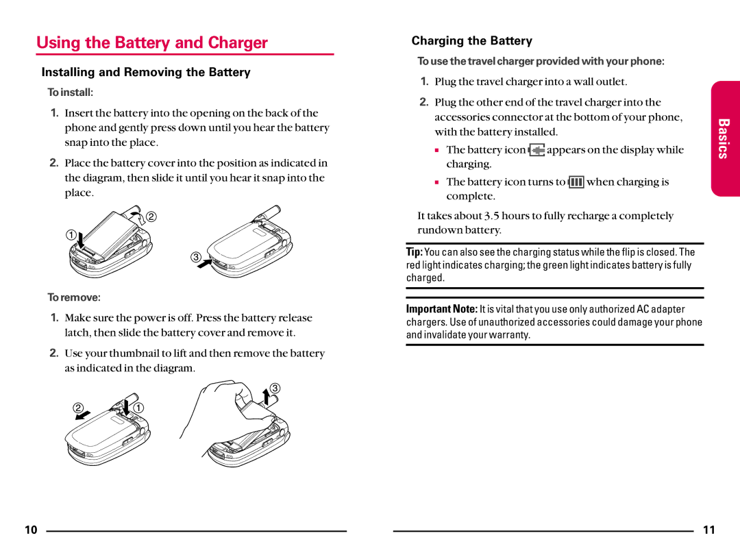 Sanyo SCP200 manual Using the Battery and Charger, Installing and Removing the Battery, Charging the Battery 