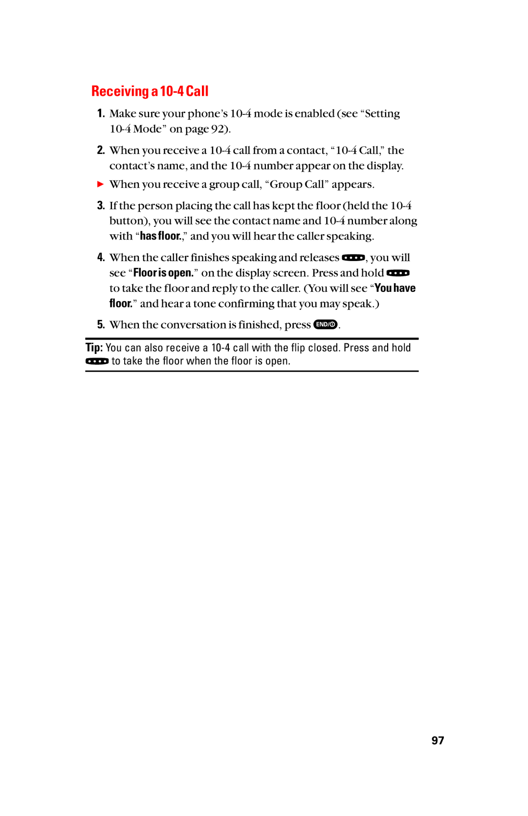 Sanyo scp8300 manual Receiving a 10-4 Call 