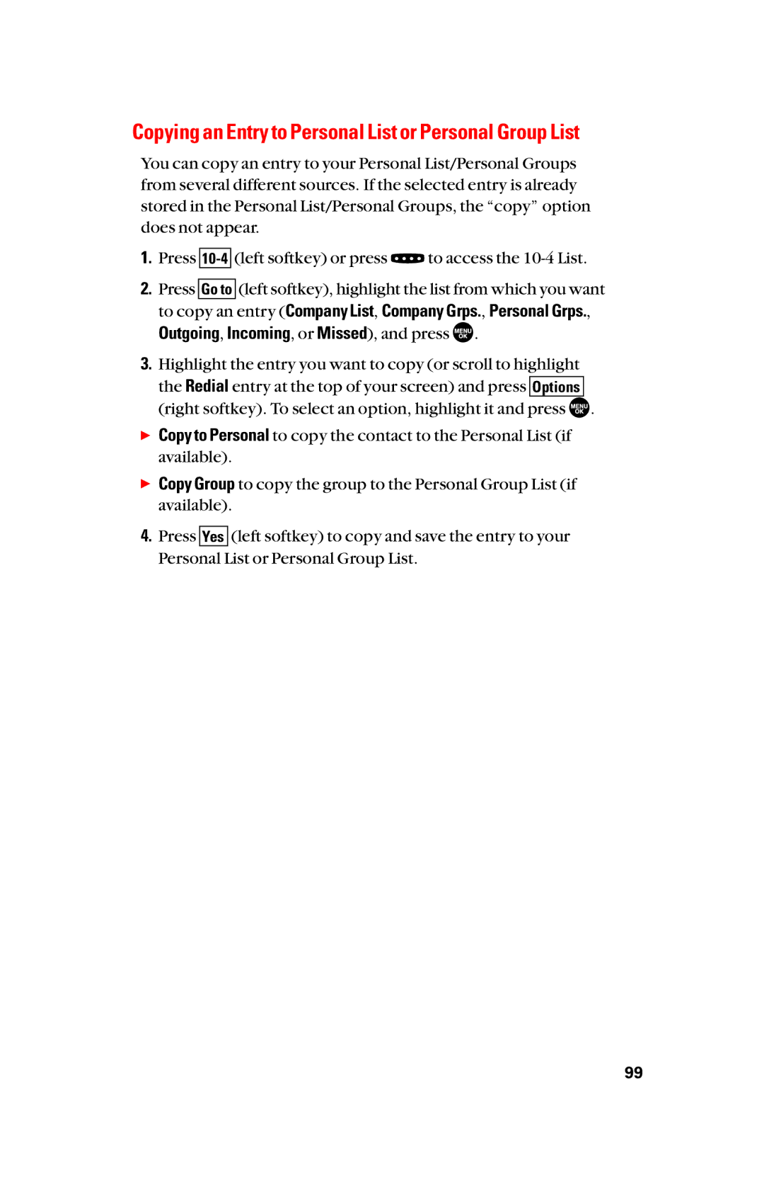 Sanyo scp8300 manual Copying an Entry to Personal List or Personal Group List 