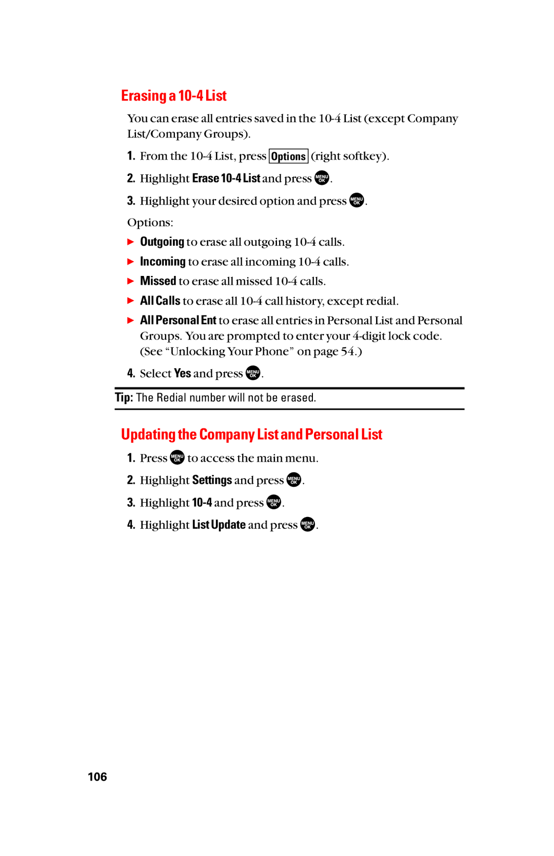 Sanyo scp8300 manual Erasing a 10-4 List, Updating the Company List and Personal List 