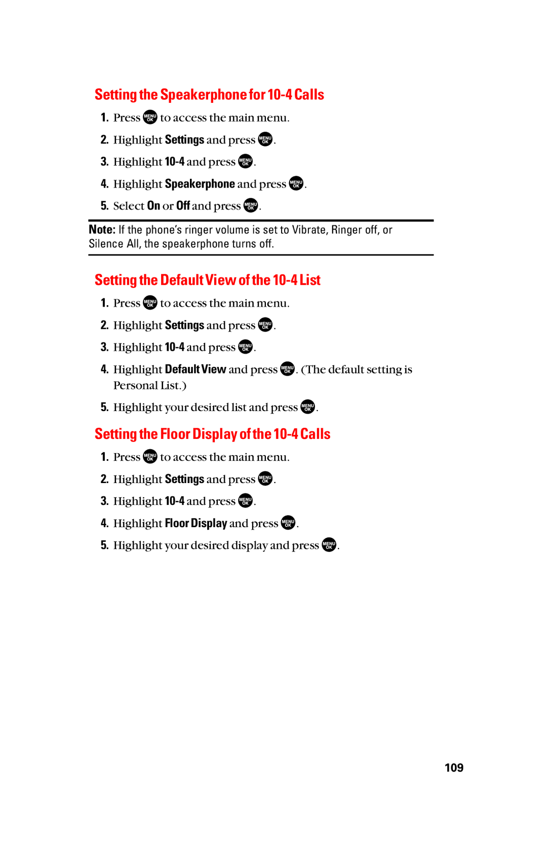 Sanyo scp8300 manual Setting the Speakerphone for 10-4 Calls, Setting the Default View of the 10-4 List 